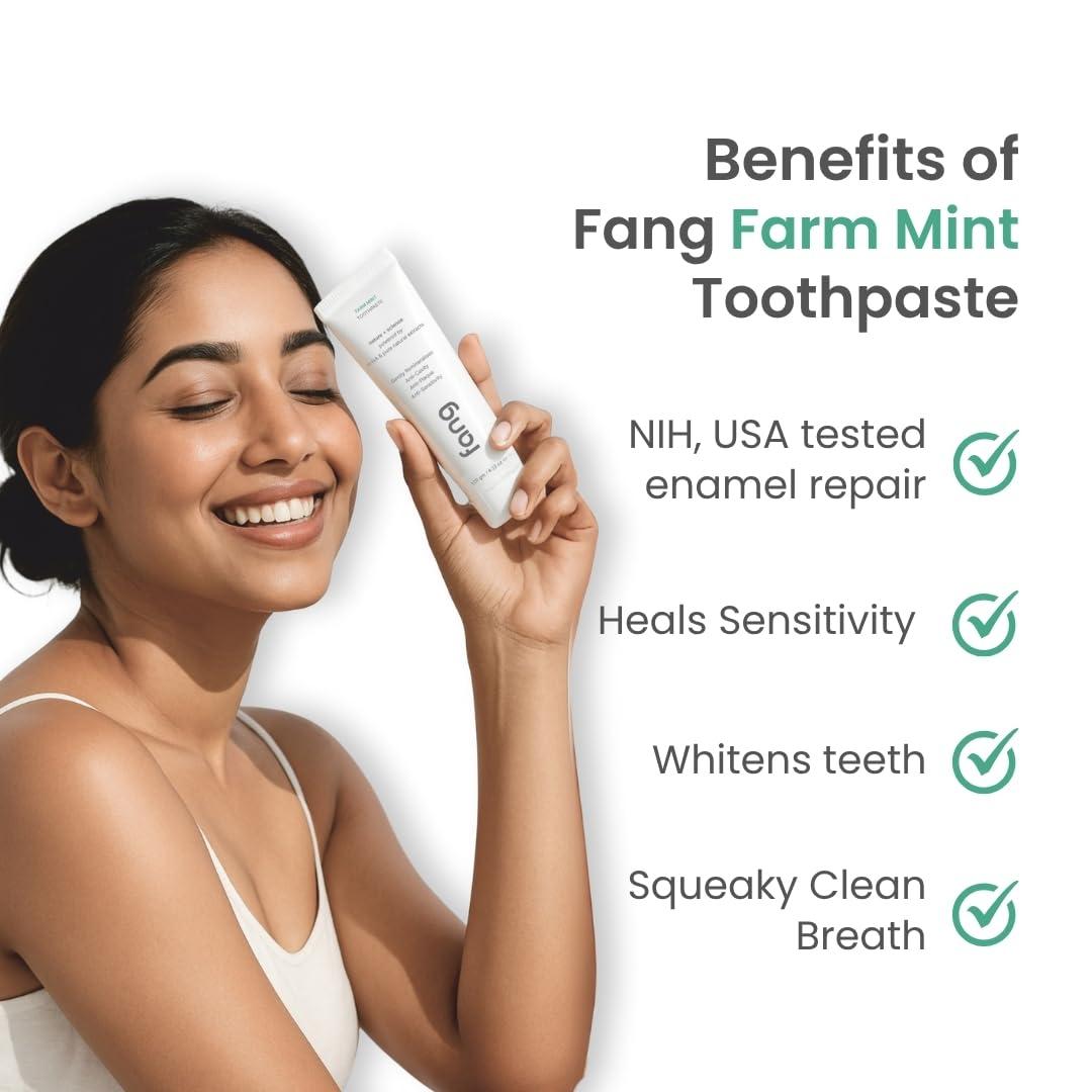 Fang Fang Farm Mint Natural Toothpaste|Fluoride Free Hydroxyapatite|Teeth Whitening|Heals Sensitive Teeth|Fights Cavities,Gum Diseases & Bad Breath|SLS & Chemical Free|Organic, Vegan|100 grams(Pack of 1)
