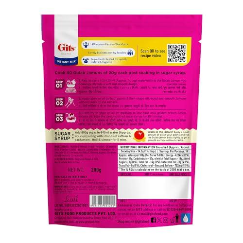 Gits Gits Instant Gulab Jamun Dessert Mix, Makes 40 per Pack, Pure Veg, Delicious Indian Dessert and Mithai, 400g (Pack of 2, 200g Each), White