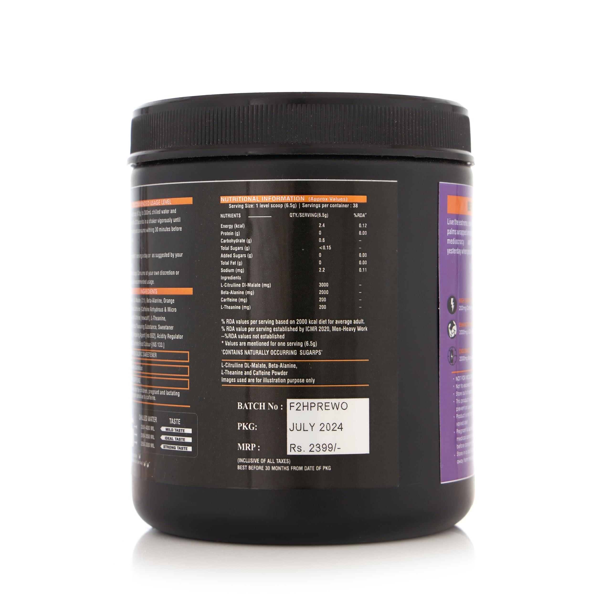 BEFIT2HIT BeFit2Hit Blueberry Flavour Pre Workout Powder - 250gm (Pack of 1) | Caffeine 200mg | Boost Energy | No Additives | 38 Servings
