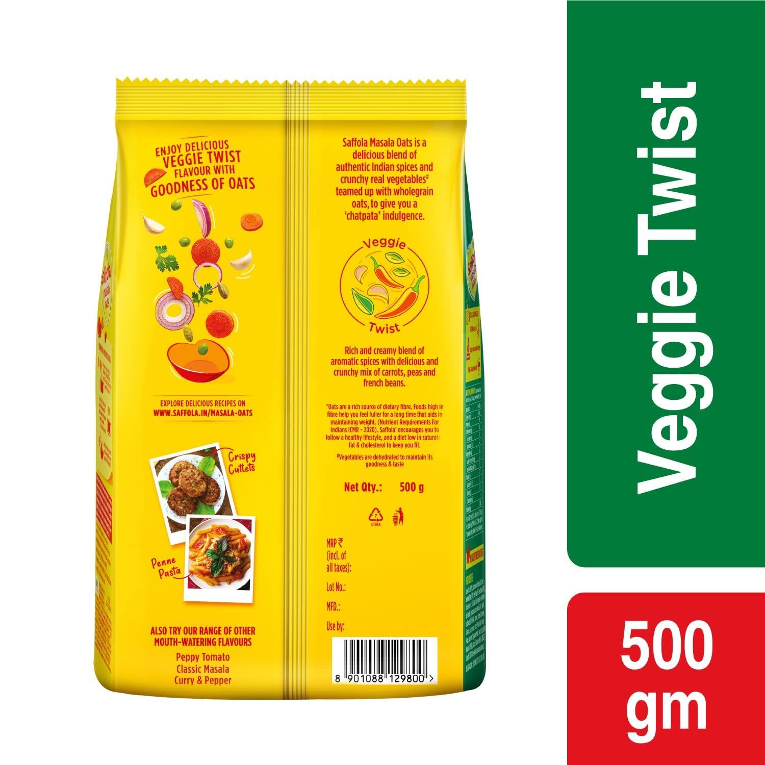 Saffola Saffola Masala Oats | Tasty Evening Snack| Healthy Snack| Veggie Twist| 500g & Saffola Peanut Butter Crunchy, 350 gm | High Protein Peanut Butter | Only Jaggery, No Refined Sugar
