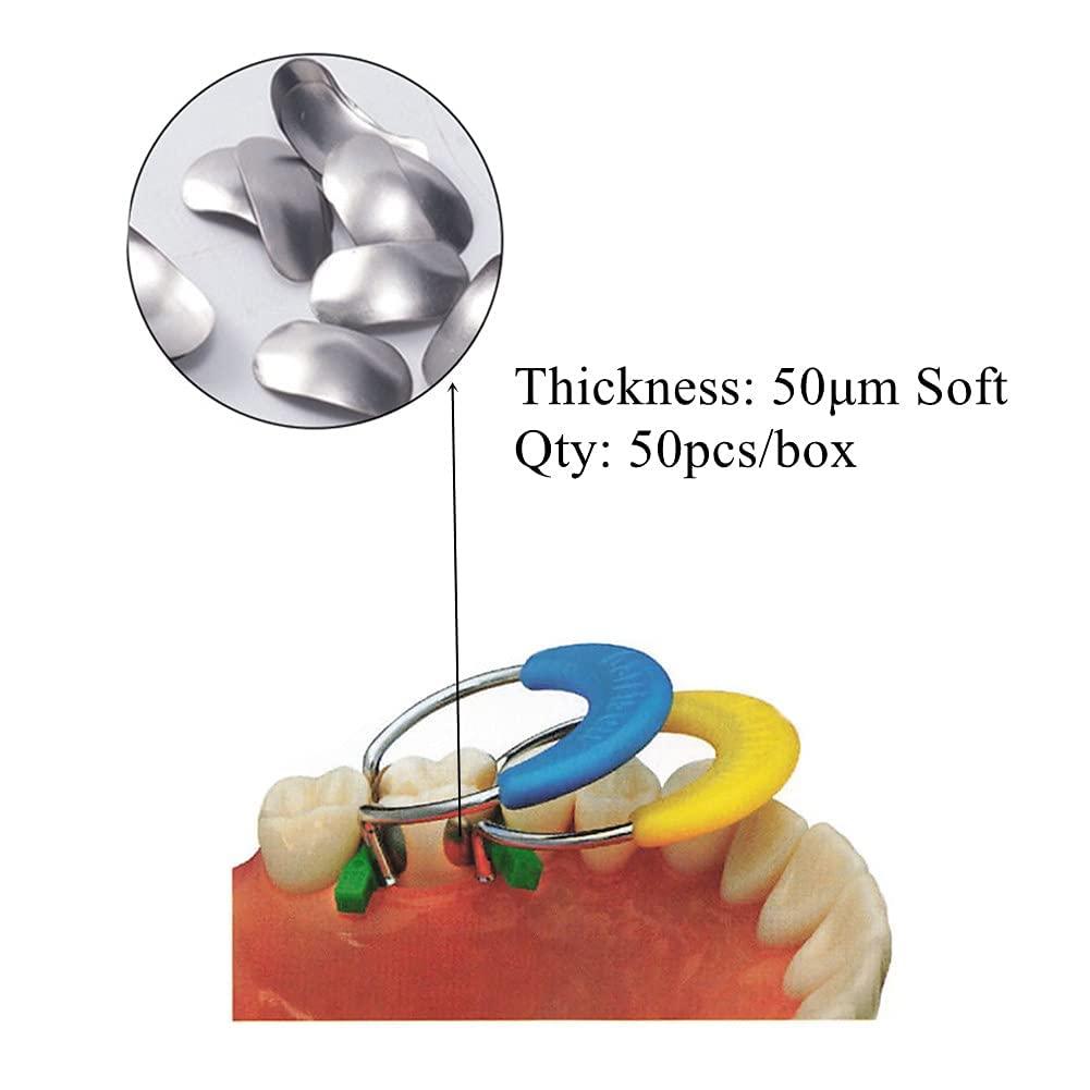 EASYTODENTA EASYTODENTA Dental Matrix Bands 50PCS Sectional Contoured Metal Matrices System 50m for Tooth Interproximal Refill (Large)