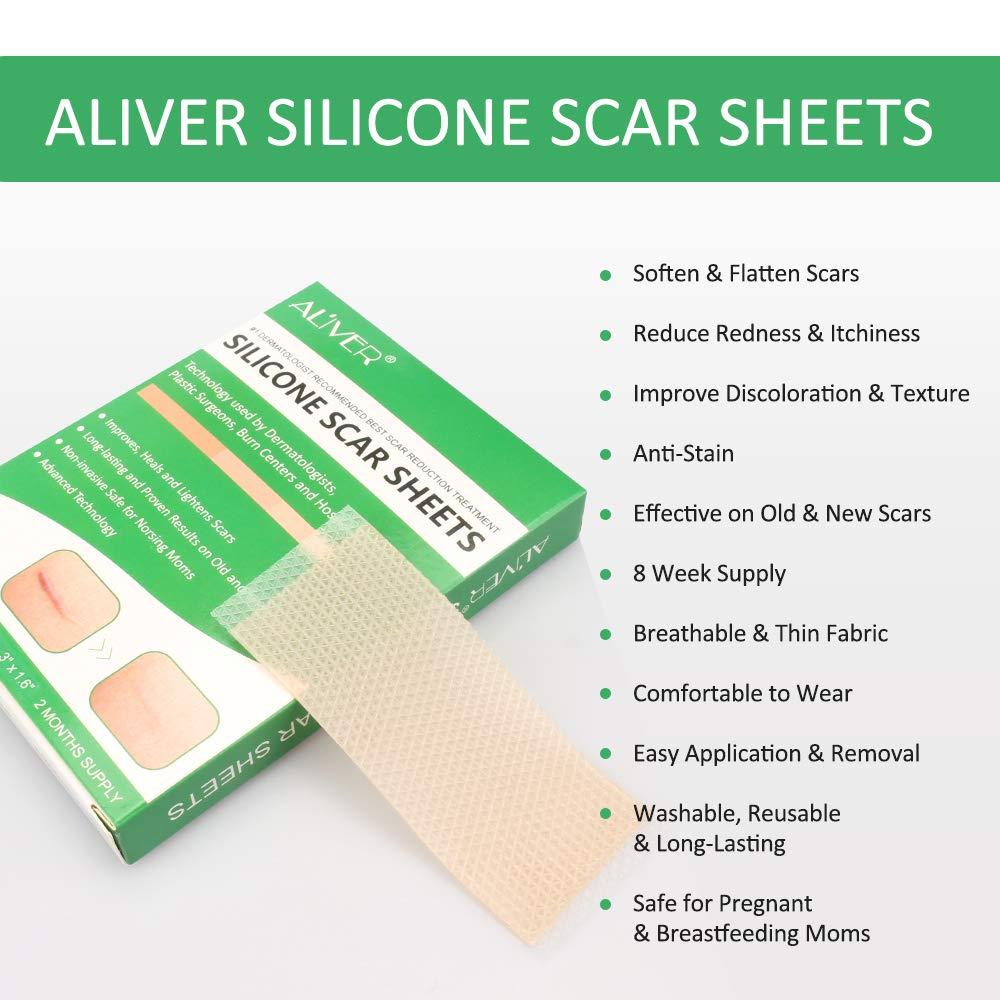 Purvigor Reusable Silicone Scar Removal Sheets, Professional Silicone Scar Sheets, for Scars Caused by C-Section, Surgery, Burn, Injuries, Acnes and Stretch Marks, Works on Old & New Scars, 4 Sheets