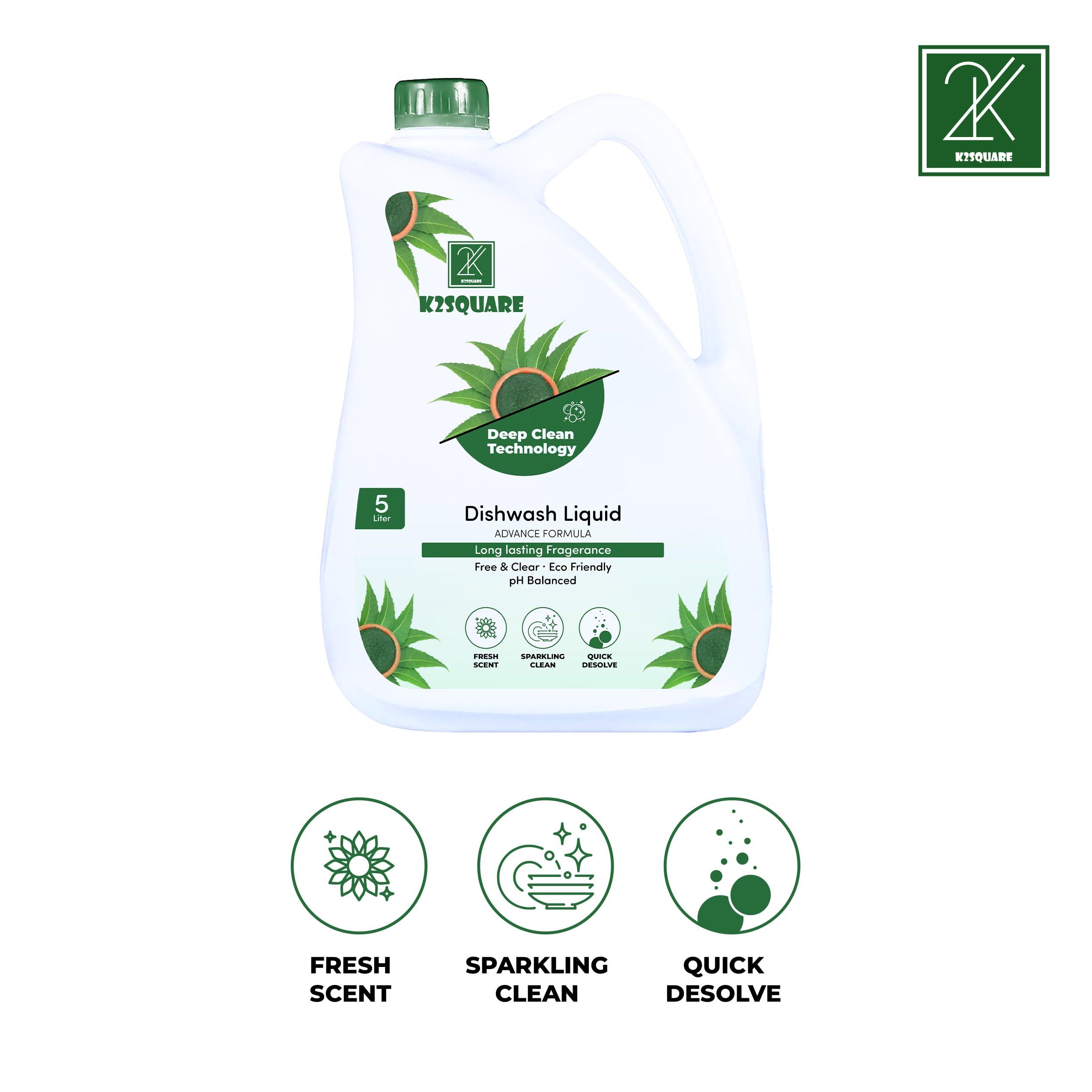 K2SQUARE Dishwashing Liquid, Advanced Degreasing Power, Vegan and Cruelty-free (Green)