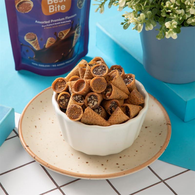 NOVANOVA NOVANOVA Best Bite Choco Filled Cones | Choco Hazelnut & Cookie Buttercream - Assorted Pack Of 2| 100% Eggless | No Added Preservatives (100 Gram)