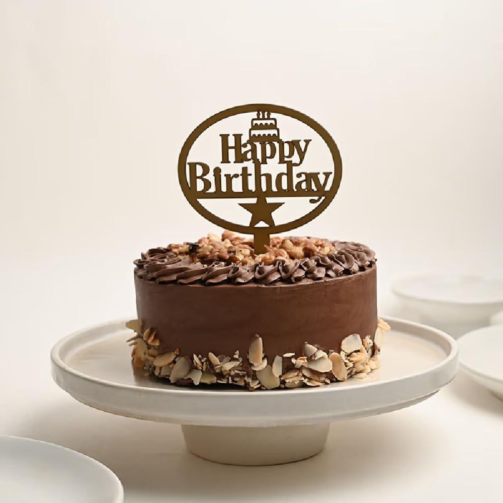 Floweraura FlowerAura Delicious Silky Smooth Fresh Choco Walnut Cake For Birthday With Happy Birthday Topper Gift\'s For Girlfriend, Boyfriend, Husband, Wife, Friends, Colleagues (Same Day Delivery)(0.5Kg)