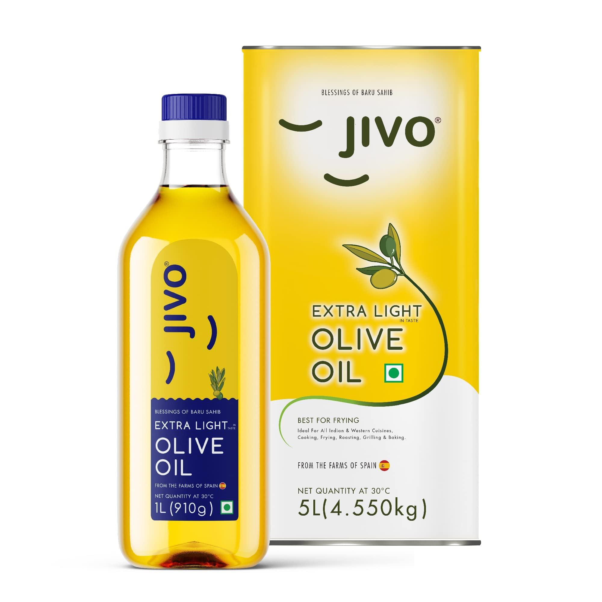 JIVO Jivo Extra Light Daily Cooking Olive Oil 5 LTR (Tin) + 1 LTR (Pet Bottle) | | Recommendable for Roasting, Frying, Baking All type of Cuisines| Low Saturated Fat, Low Saturated Fat (Pack of 2)