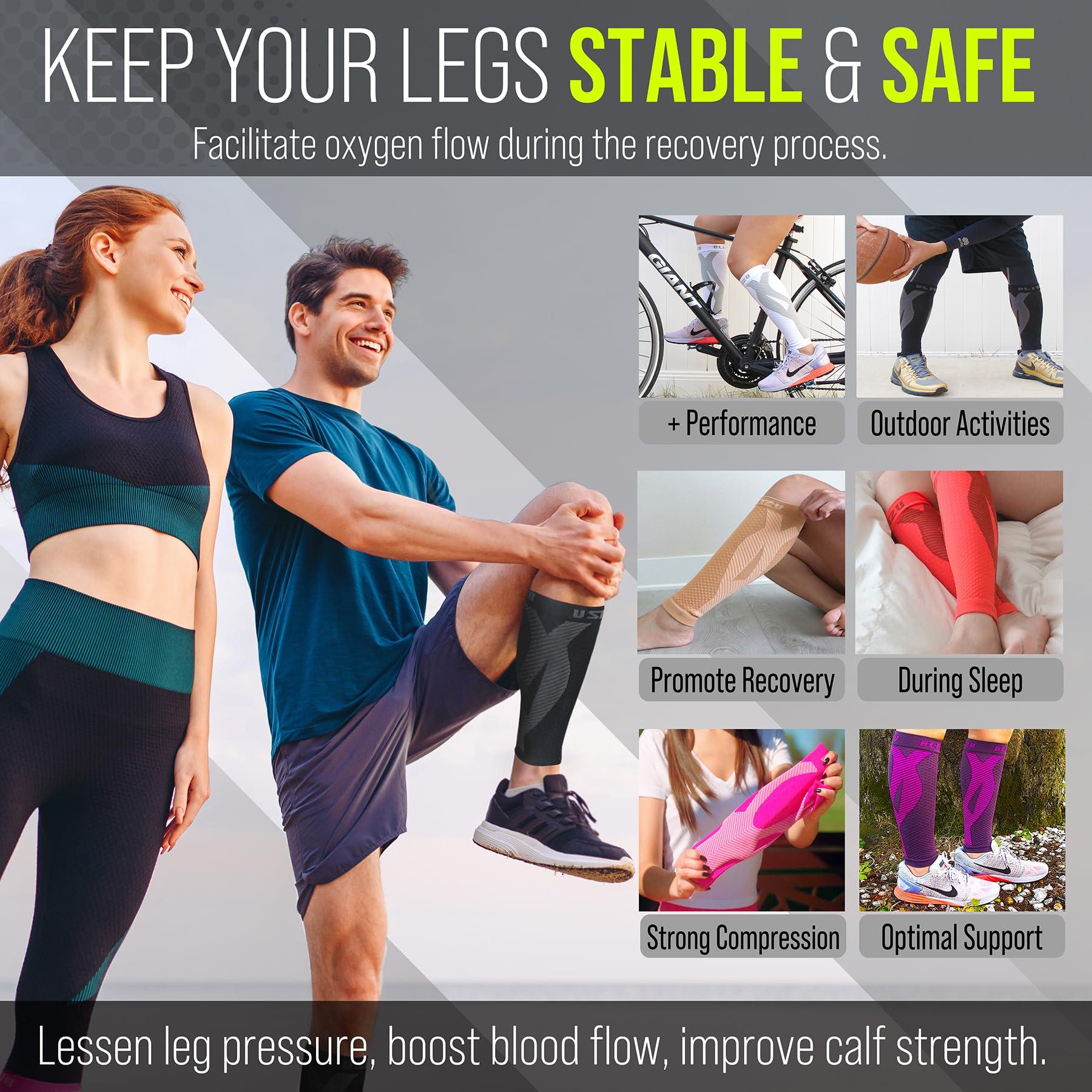 BLITZU BLITZU Calf Compression Sleeves For Women & Men Leg Compression Socks for Runners, Shin Splint, Recovery from Injury & Pain Relief Great for Running, Maternity, Travel, Nurses Nude L-XL