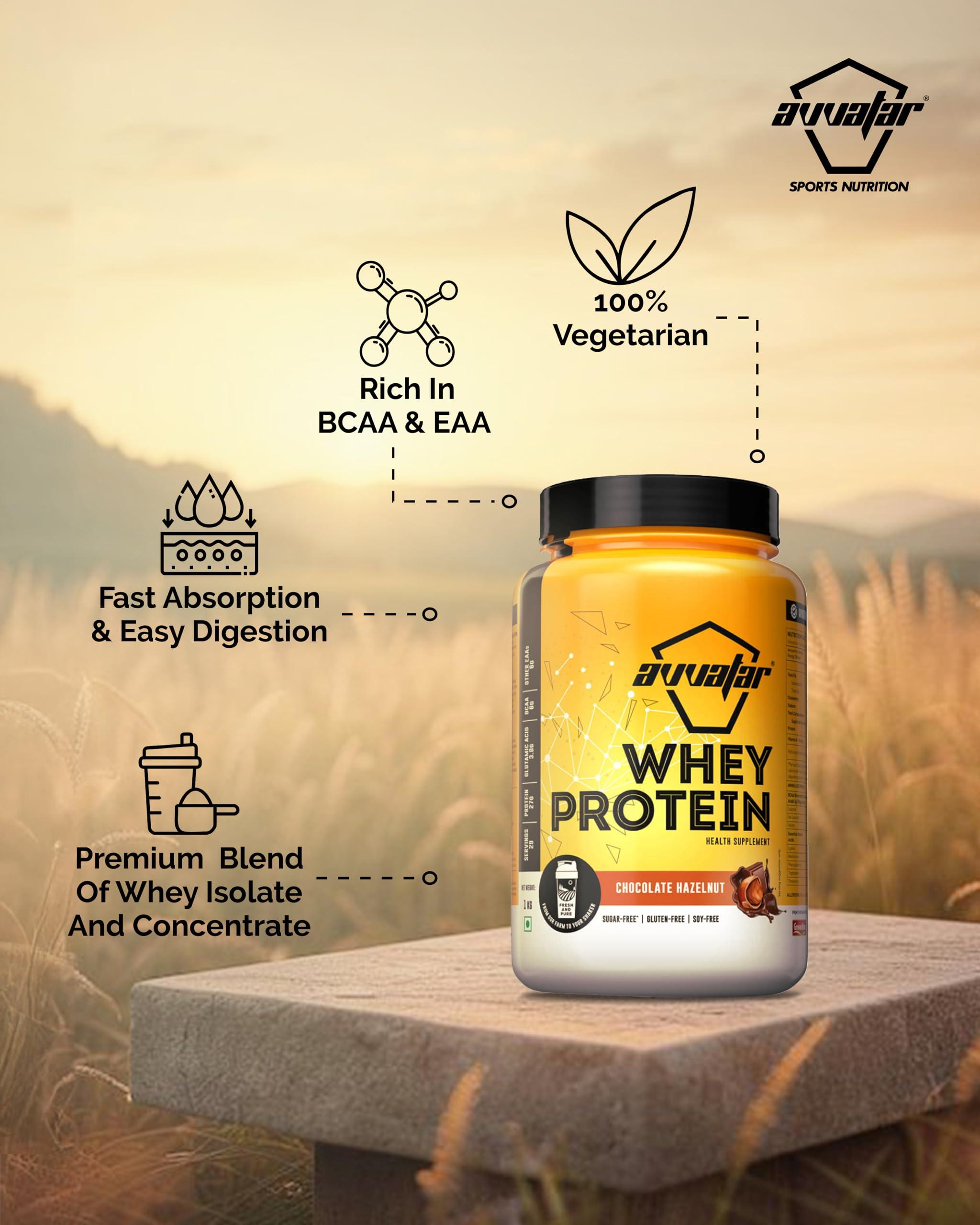 avvatar AVVATAR WHEY PROTEIN | 1KG | Chocolate Hazelnut Flavour | 27g Protein | 29 Servings | Isolate & Concentrate Blend