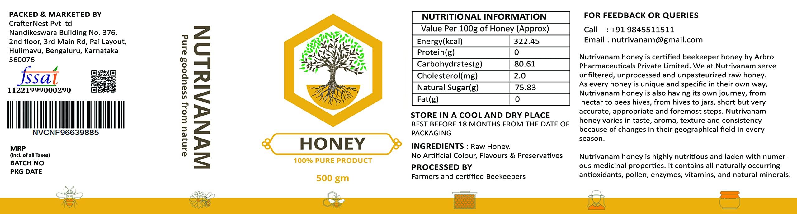 Nutrivanam Natural Raw Honey | No preservatives | 100% Pure & Natural, Single Origin and certified - Nutrivanam
