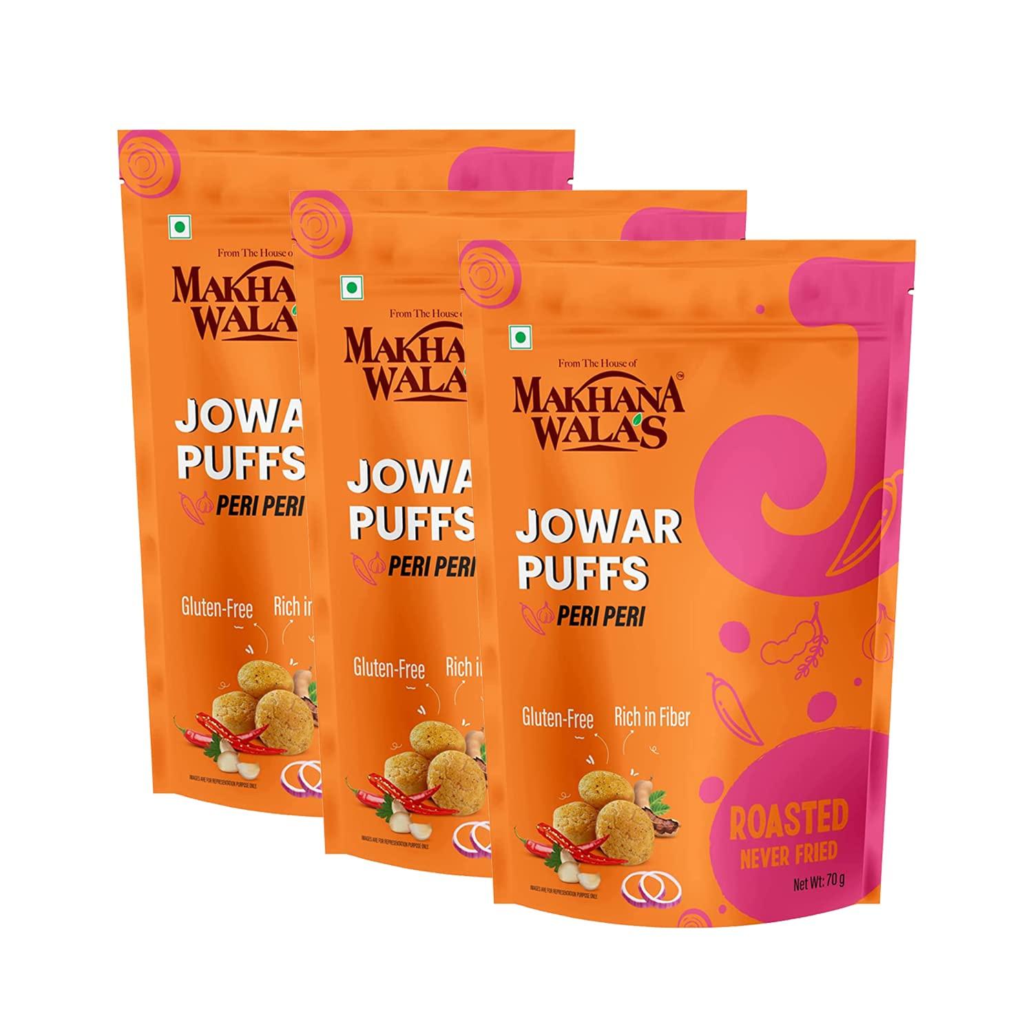FROM THE HOUSE OF MAKHANAWALA’S Makhanawala’s Jowar Puff Peri Peri Makhana Gluten Free Vegan Healthy Snacks Pack of 3, 70 g Each (Peri Peri)