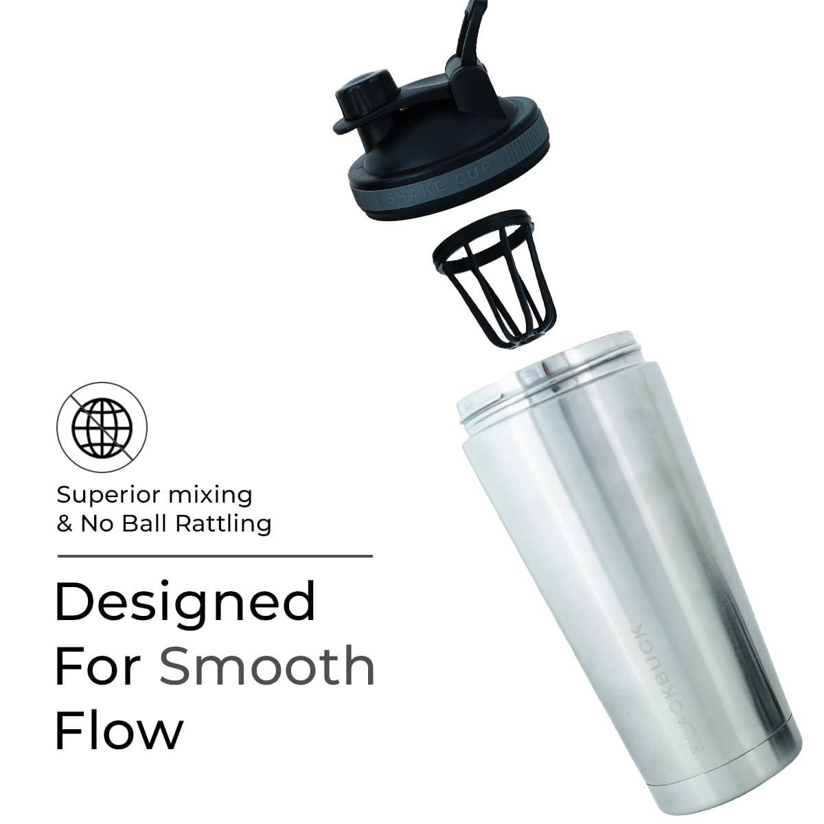 BLACKBUCK BLACKBUCK Shaker Pro: Doublewall Vacuum Insulated Stainless Steel Shaker With Noise Proof Technology,Superior Shake Without Leaks,Best For Pre Workout Shakes And Protein Mixes(Oyster Silver),750 ml