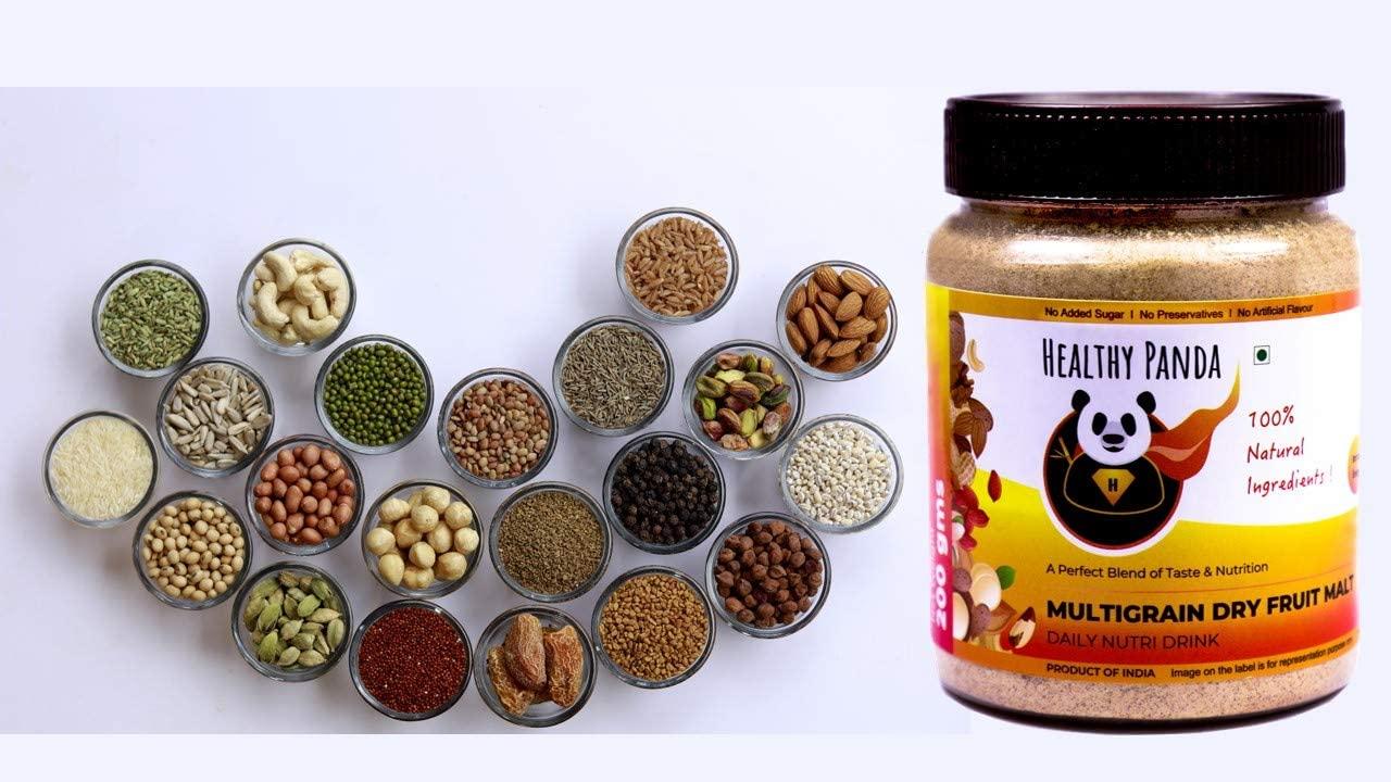 HEALTHY PANDA HEALTHY PANDA Organic Sprouted Multigrain Dry Fruit Malt / Sprouted Multigrain Health Mi x, Organic Sattu Mavu - 125 Gram, Pack Of 4 (500 Grams)