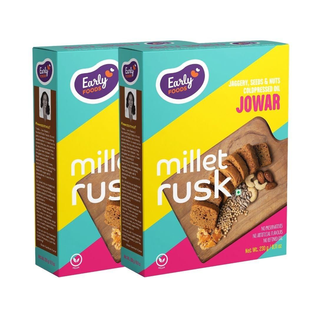 Early Foods Early Foods - Pack of 2 : Jowar Rusks | Millet Rusk Sugar Free | No Maida Rusk | Rusks for Kids | Millet Toast Biscuits Rusk 230g x 2