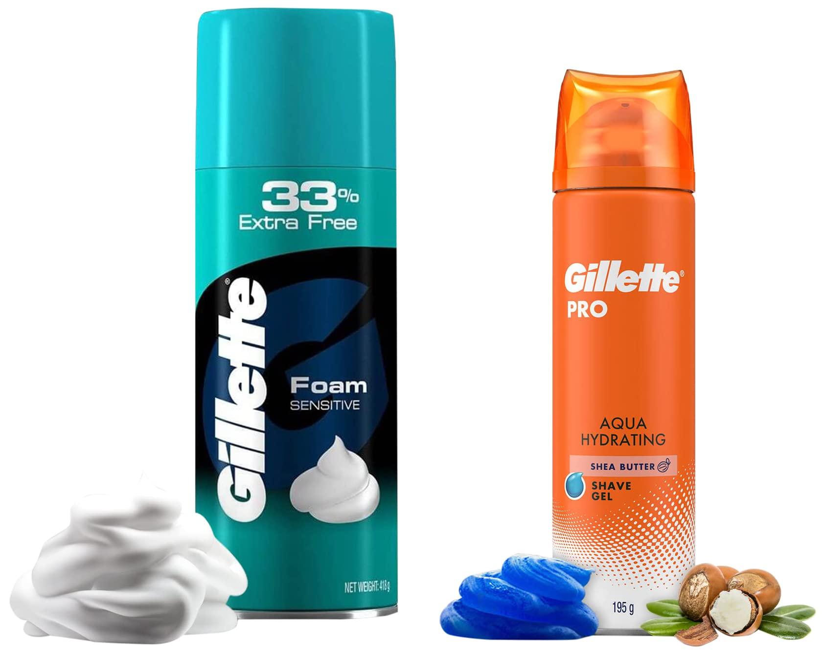 Gillette Gillette Pro Shaving Gel Aqua Hydrating With Shea Butter-195 Ml & Classic Sensitive Shave Foam - 418 G (33% Extra)