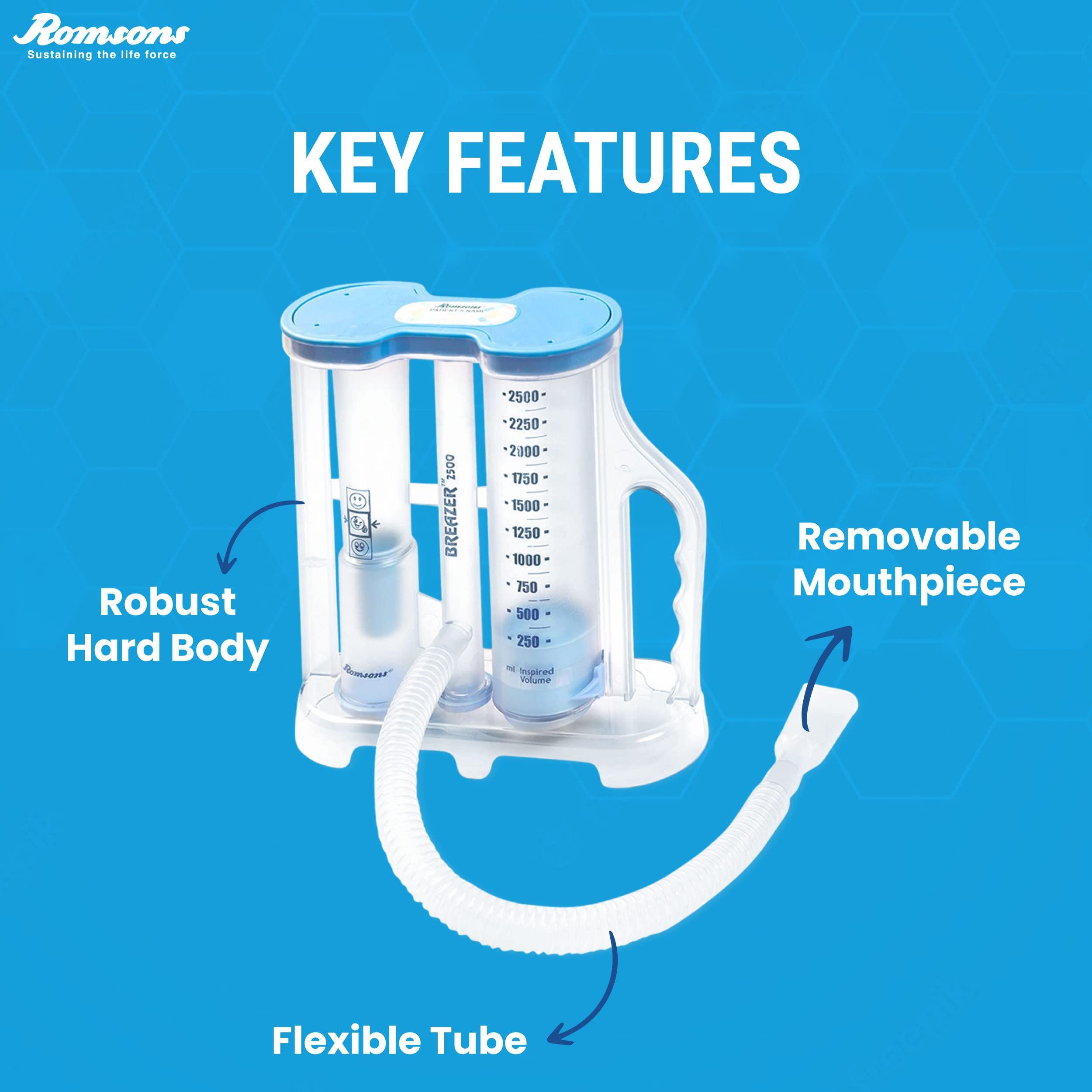 Romsons Romsons Breazer 2500 Volumetric Respiratory Exerciser 3 Ball Lung Exerciser, Hygenic, Washable Respiratory Exerciser Respirometer,Pack of 1,Multicolor
