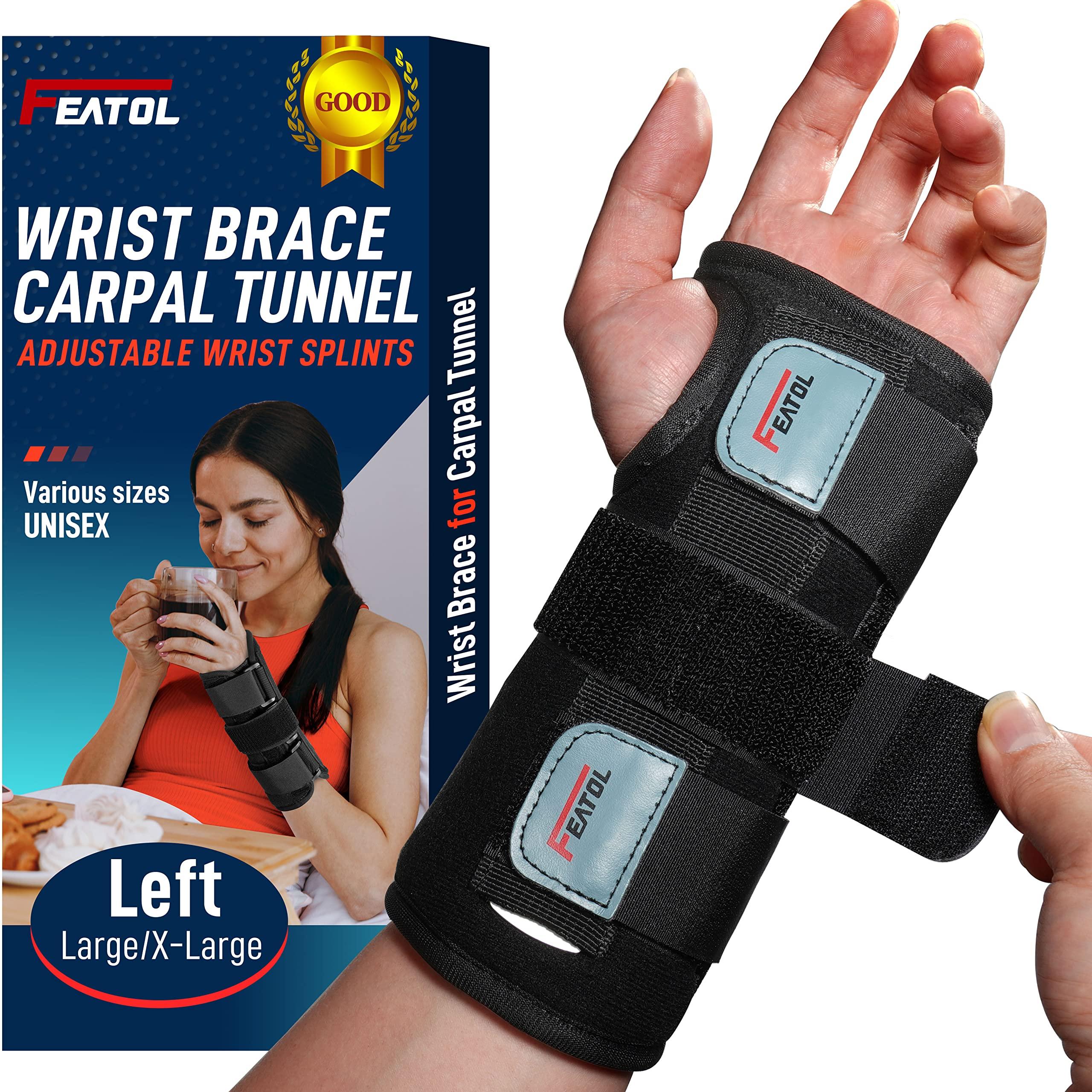 FEATOL Wrist Brace for Carpal Tunnel, Adjustable Wrist Support Brace with Splints Left Hand, Large/X-Large, Arm Compression Hand Support for Injuries, Wrist Pain, Sprain, Sports