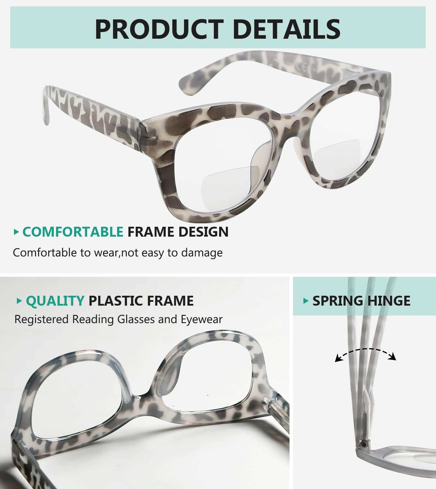 Eyekepper Eyekepper Large Frame Bifocal Reading Glasses Women Oversize Bifocal Readers - Grey Tortoise +1.50