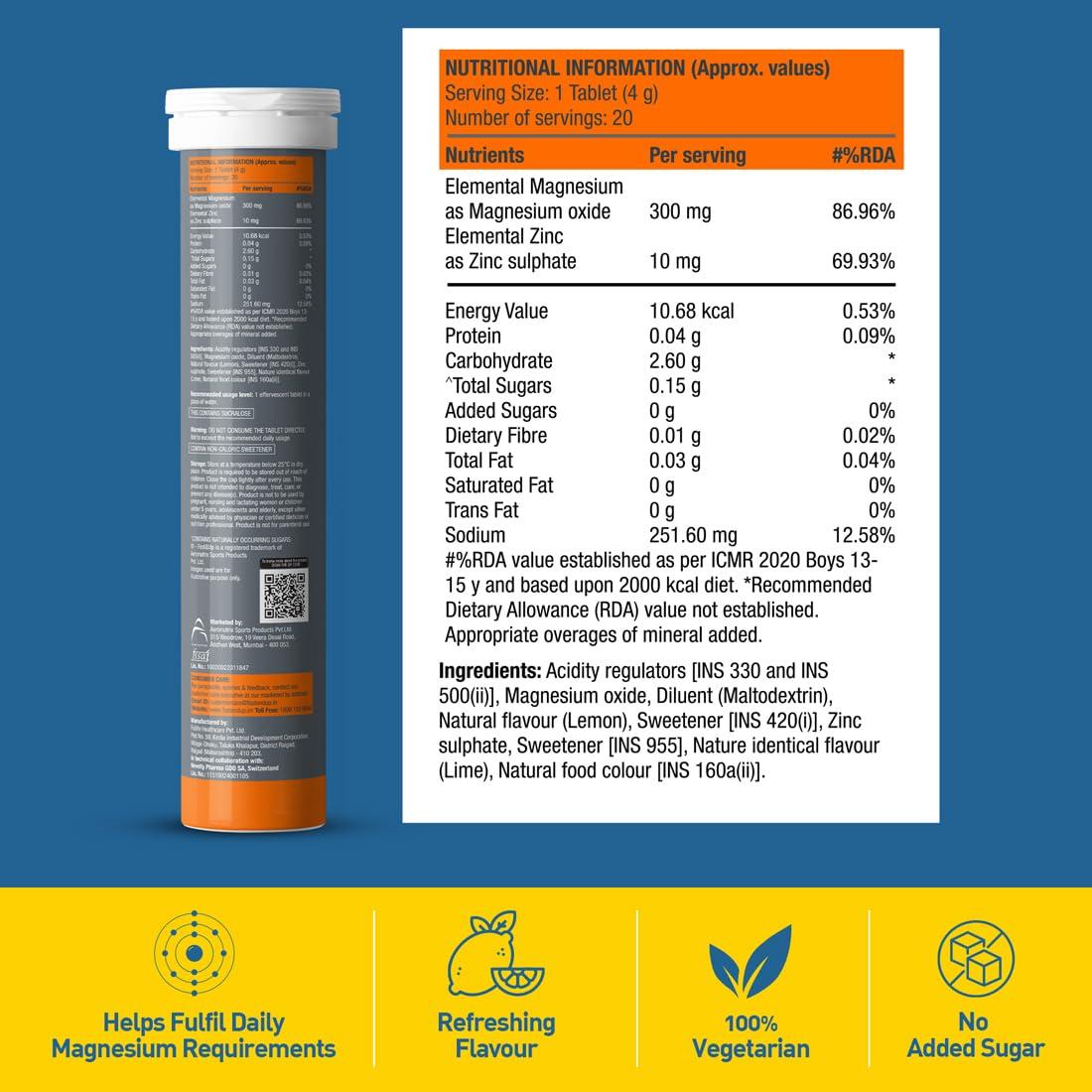 FAST&UP Fast&Up Magnesio - Restful Sleep Supplement - Magnesium & Zinc for Stress Management & Promoting Deep Sleep (60 Effervescent Tablets, Lime & Lemon Flavor)