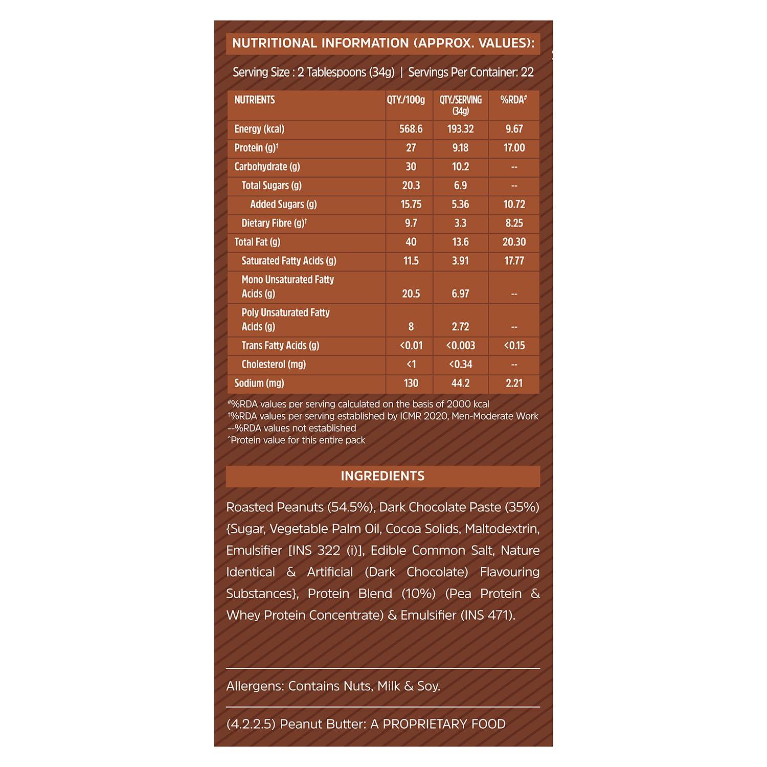 MuscleBlaze MuscleBlaze Fit High Protein Peanut Butter, Crunchy (Dark Chocolate Spread, 750g) | 27g Protein | With Pea Protein & Whey Protein Concentrate