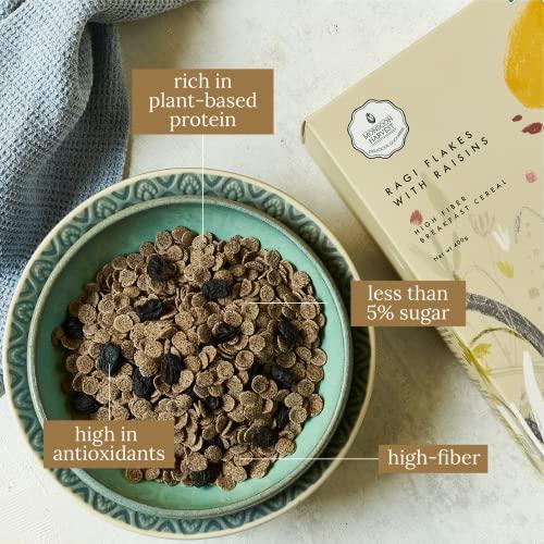 MONSOON HARVEST Wingreens Monsoon Harvest High Fiber Breakfast Cereal with less than 5% Sugar - Ragi Flakes with Raisins, 400g