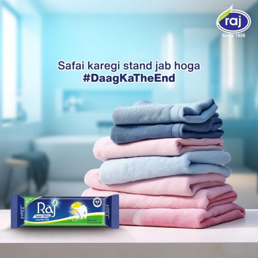 RAJ SUPER WHITE Raj Super White Laundry Soap For Clothes | Removes Tough Stains |, 70g x 20 (Pack of 20)