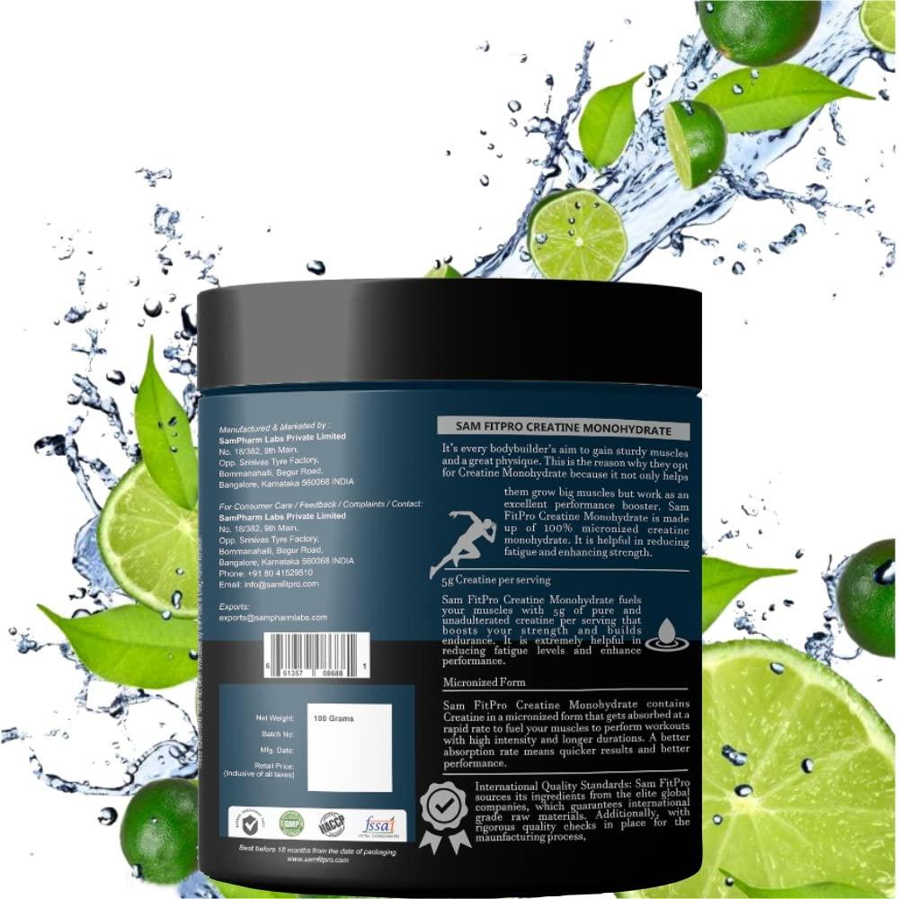 SAMFIT SamFit Pure Creatine Monohydrate for Muscle Building - Watermelon flavored, 100g|Helps Sustain Longer Workout, Muscle Repair & Recovery | (Mint Miracle, 100g)
