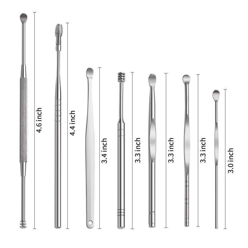 PENS PENS Ear Cleaner, Metal Ear Cleaner Tool, Stainless Steel Ear Curette Earwax Removal Kit with Cleaning Brush and Storage Box (7 Pcs)