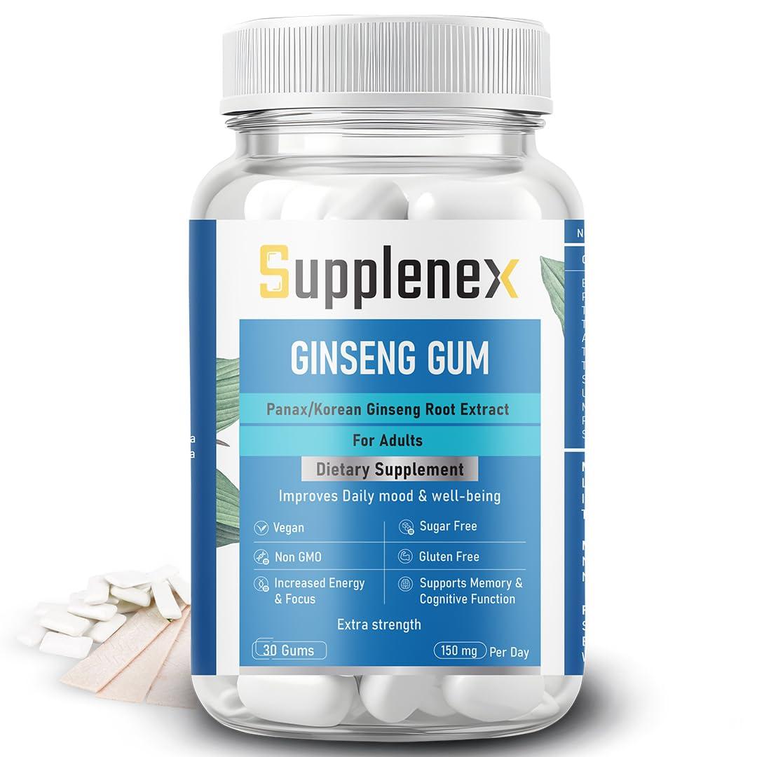 Supplenex Supplenex Ginseng Gum Panax/Korean Ginseng Root Extract 30 Chewing Gum | 150mg Per day | Supports Energy, Vitality & Strength | For Men & Women