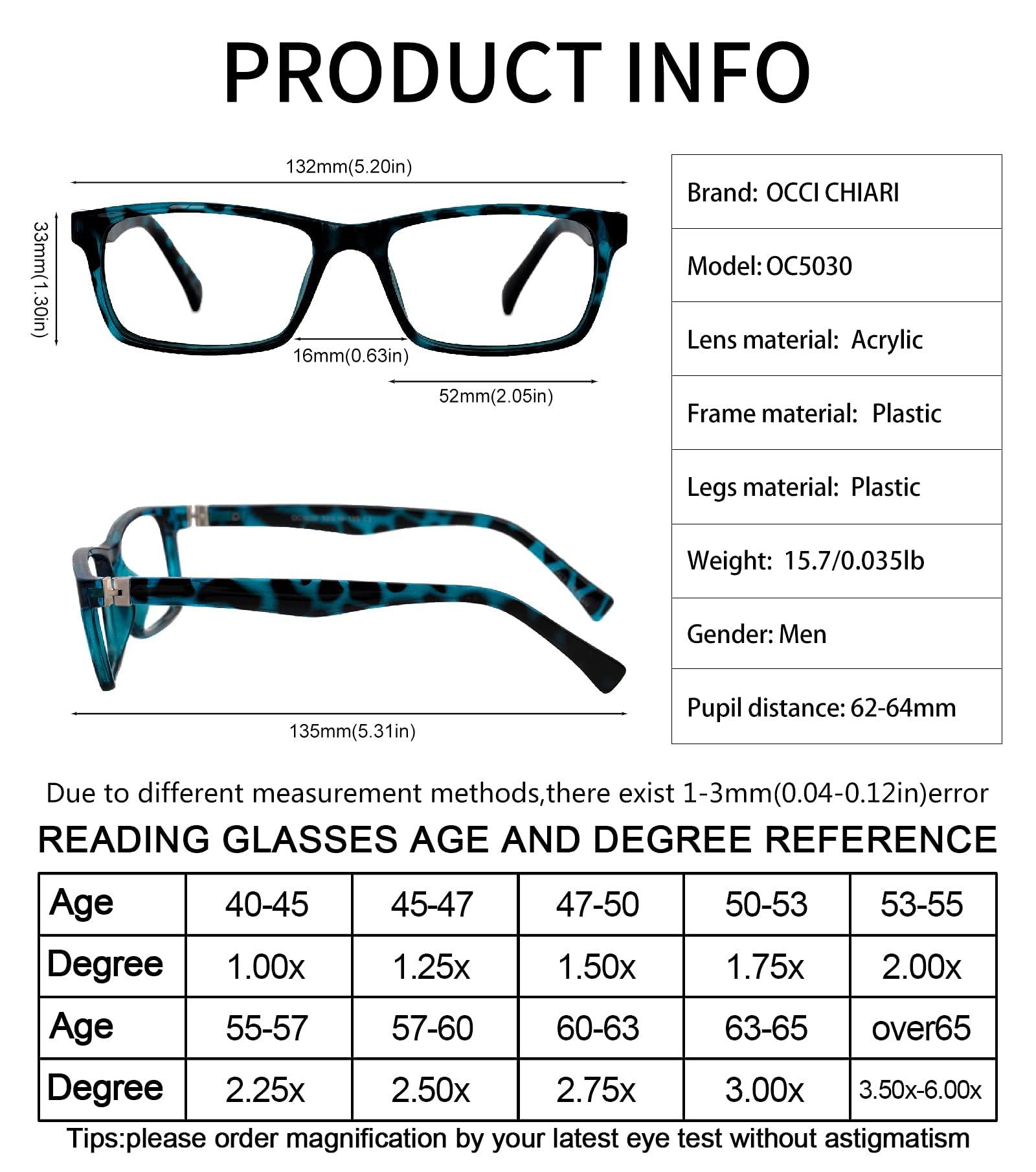 OCCI CHIARI OCCI CHIARI Men Reading Glasses 1.0 Magnifier Readers 1.0 1.25 1.5 1.75 2.0 2.25 2.5 2.75 3.0 3.5 4.0 5.0 6.0