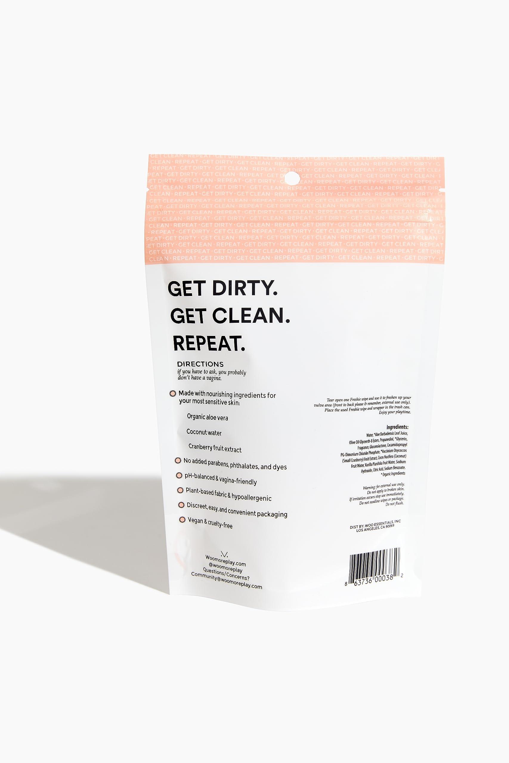 Woo More Play Woo More Play: Freshies - 10ct - All-Natural Towelettes - Refreshing Aroma - Vitamins, Antioxidants, and Antibacterial - Promotes Healthy Skin - Reduce Risk of Inflammation/UTIs