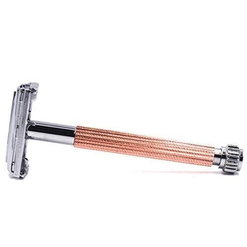 PARKER Safety Razor Parker 29L Long Handle Women's Double Edge Butterfly Open Double Edge Safety Razor (Rose Gold) with 5 Parker Premium Platinum Blades Textured Plated Brass Handle