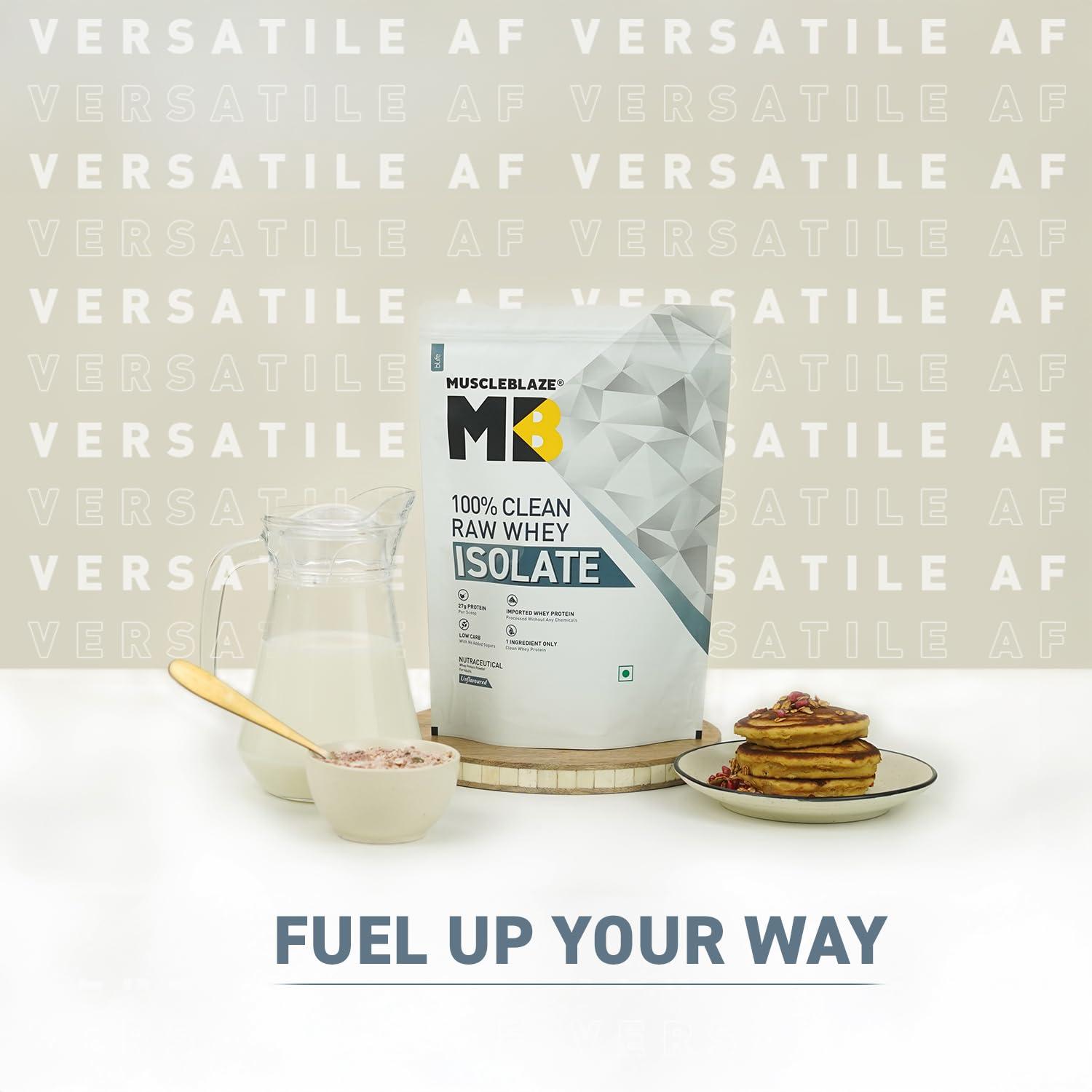 MuscleBlaze MuscleBlaze 100% Clean Raw Whey Protein Isolate (Unflavoured, 1kg) | 27g Protein per Scoop | Easy to Digest