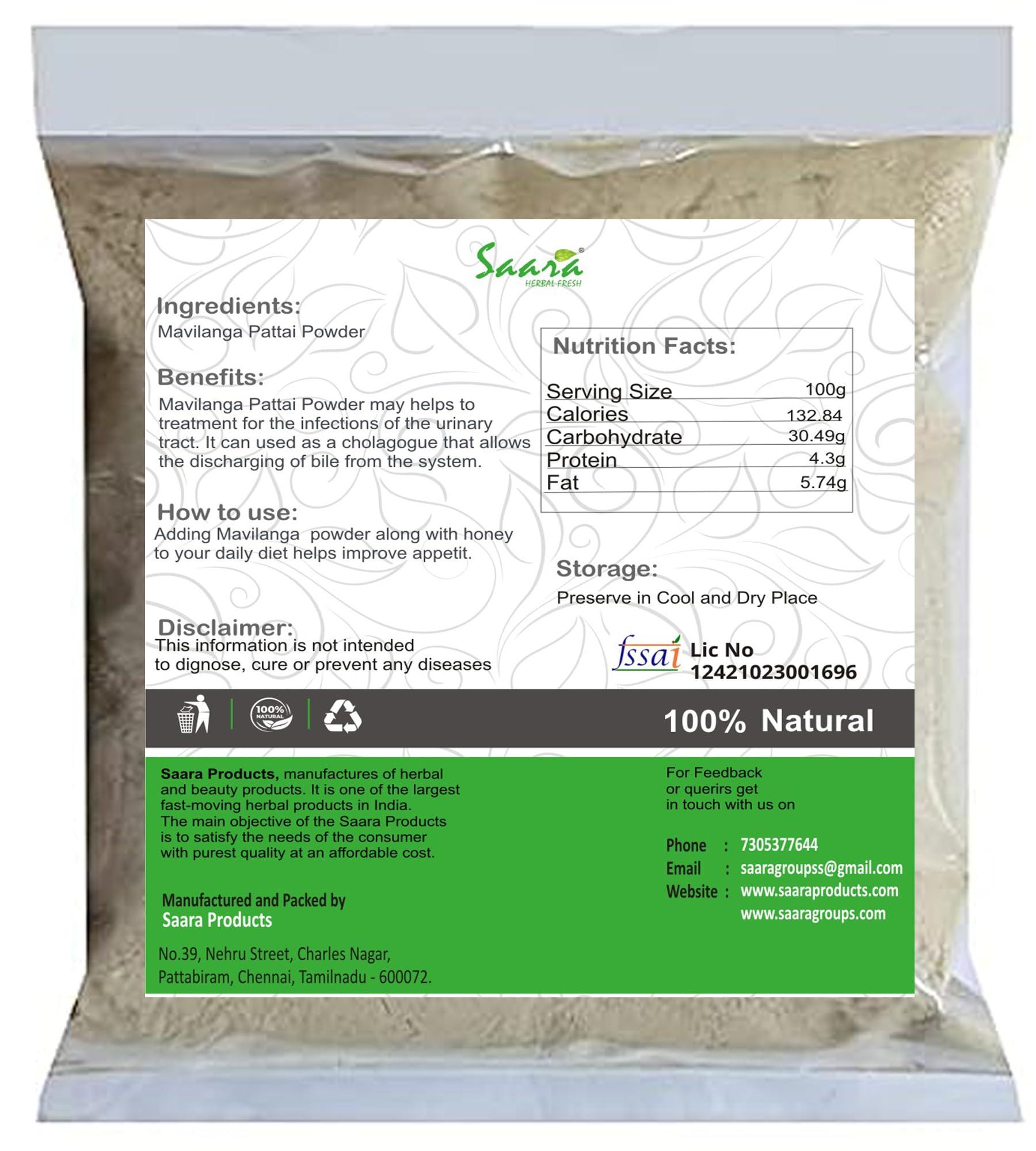 SAARA Saara HERBAL FRESH Mavilanga Pattai Powder(300gram) Mavilanga Pattai,Maavilanga Pattai,Varun Chhal,Barna, Crataeva Nurvala Bark,Caper Tree Bark Powder, 300g (Pack100gx3)