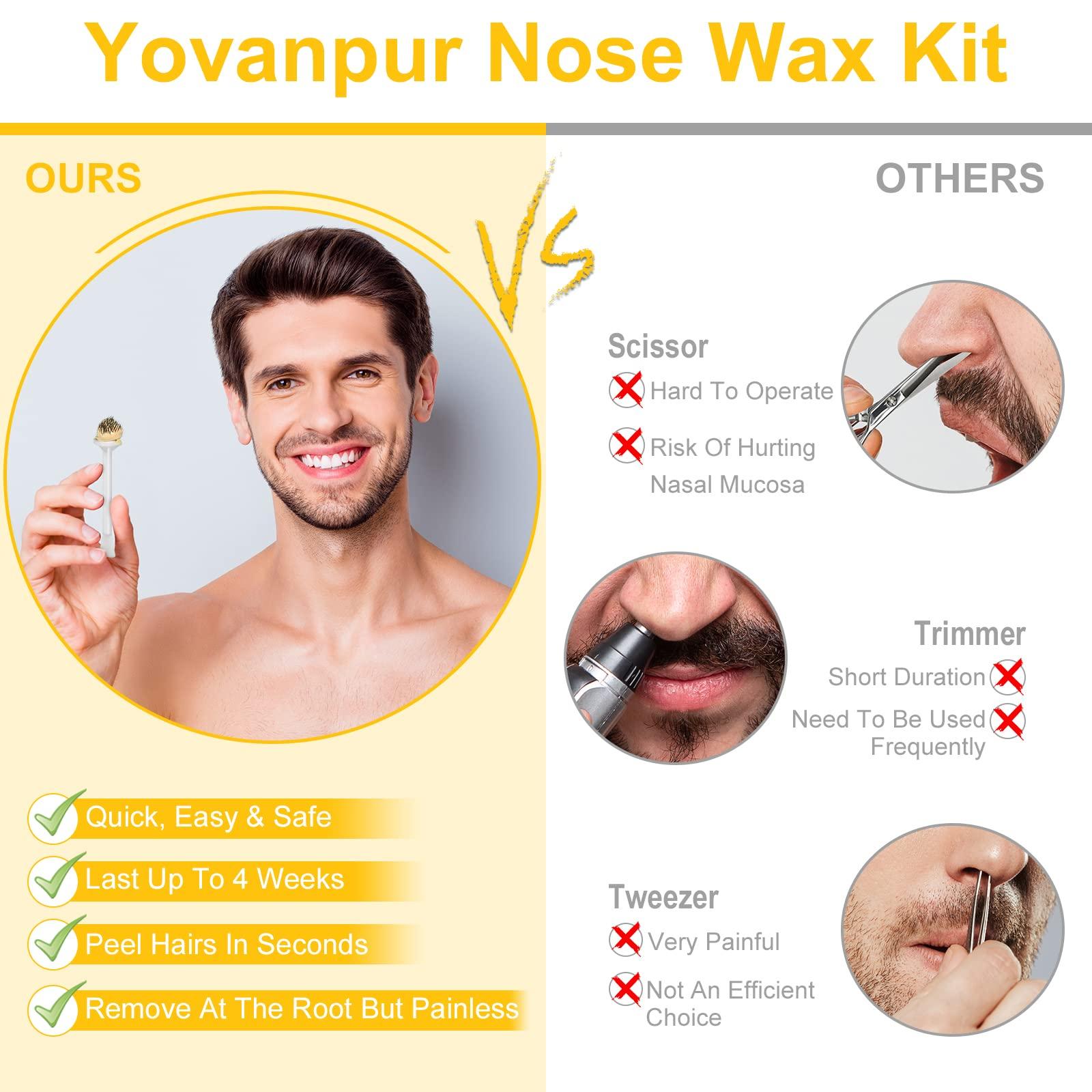 Yovanpur Nose Wax Kit for Men Women, Yovanpur Nose Hair Waxing Kit with 100g Nose Hair Wax Beads (15-20 USES), 20 Applicator, 15 Mustache Protector, 10 Paper Cups, 1 Measuring Cup - Easy, Quick and Painless