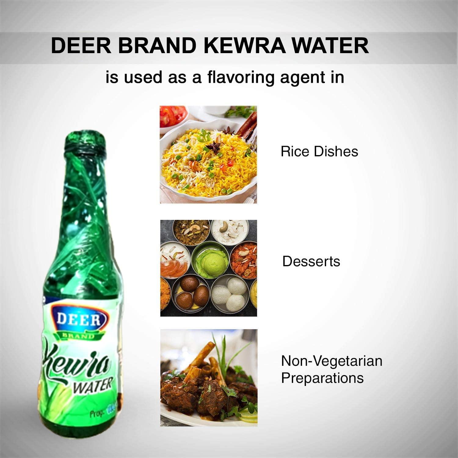 DEER BRAND MOGHLAI DEER BRAND Rice Dishes & Mughlai Dishes Water use in Biryani, Pulao,Fried Rice, Milkshakes,ice-cream,Rasmalai,Sharbat,Rasgulla,Sweet Dishes-Desserts (Kewra Water Keora Jal, 600 ML)
