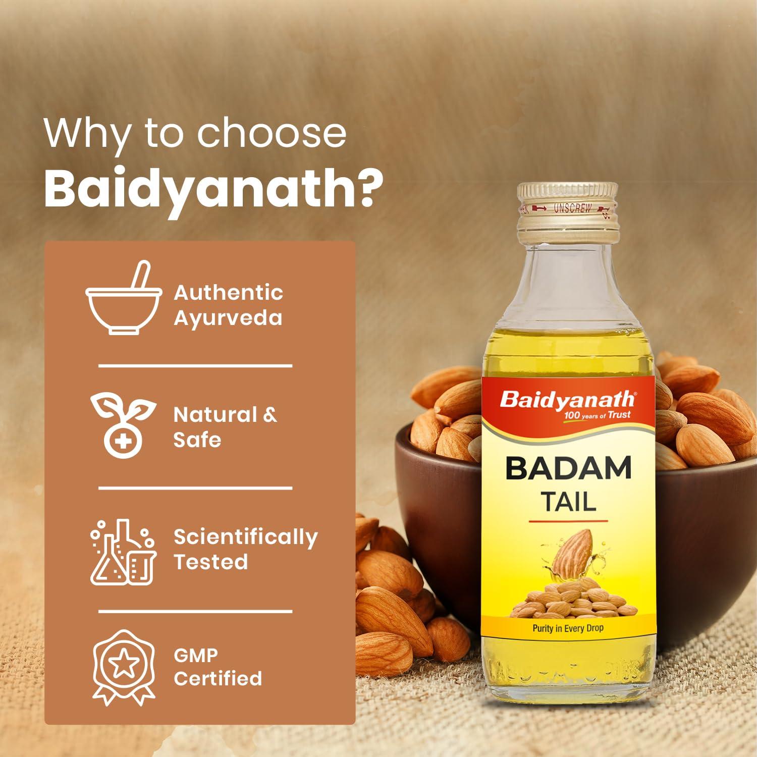 Baidyanath Baidyanath Badam Tail-100ml, Rich in Vitamin-E | Sweet Almond Oil for Healthy Hair & Glowing Skin | Helps & Improve Digestion | Naturally Sourced From Almonds (Pack of 1)