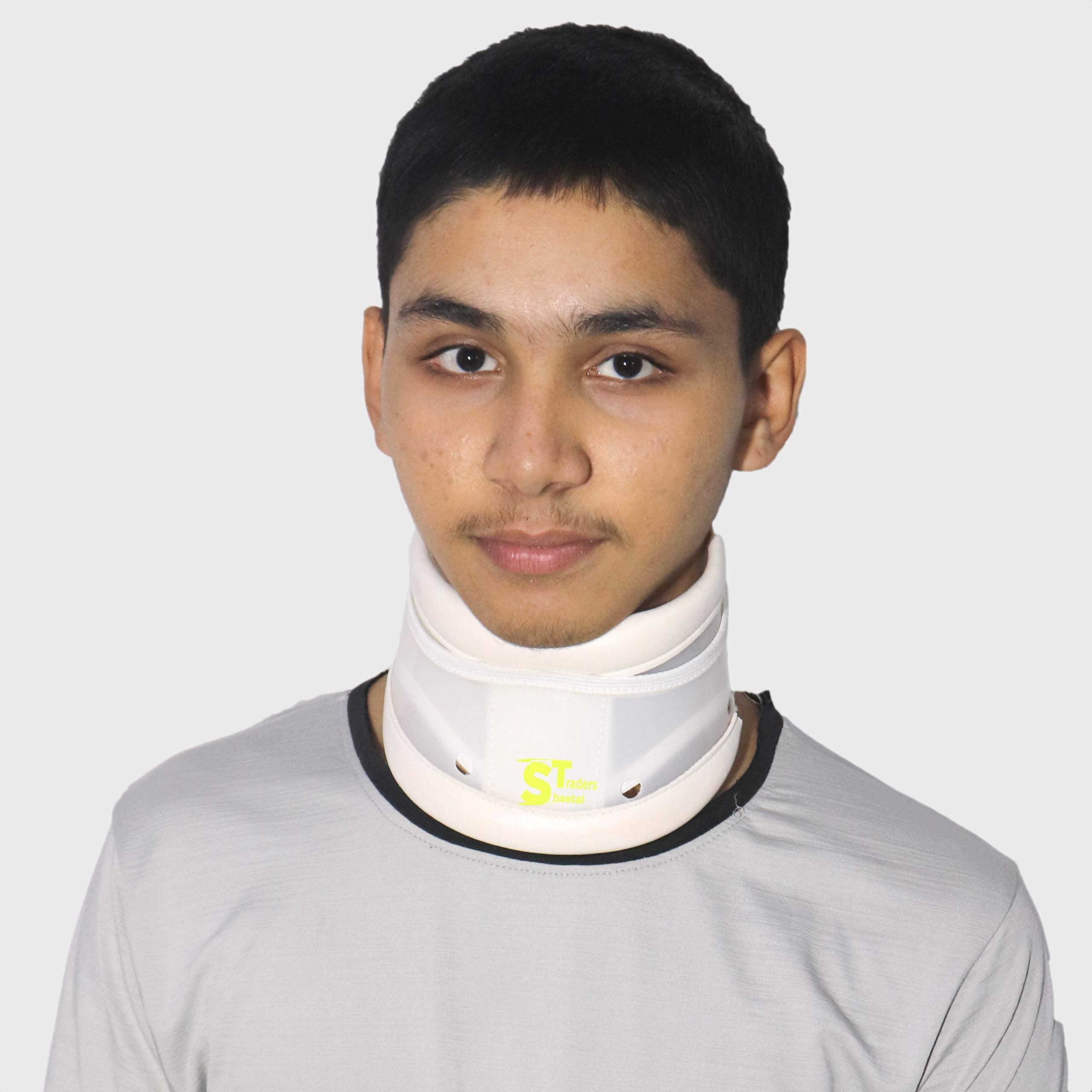 Sheetal Traders Sheetal Traders Hard Cervical Collar Adjustable For neck pain neck support for pain relief men and women (Colour White) Small