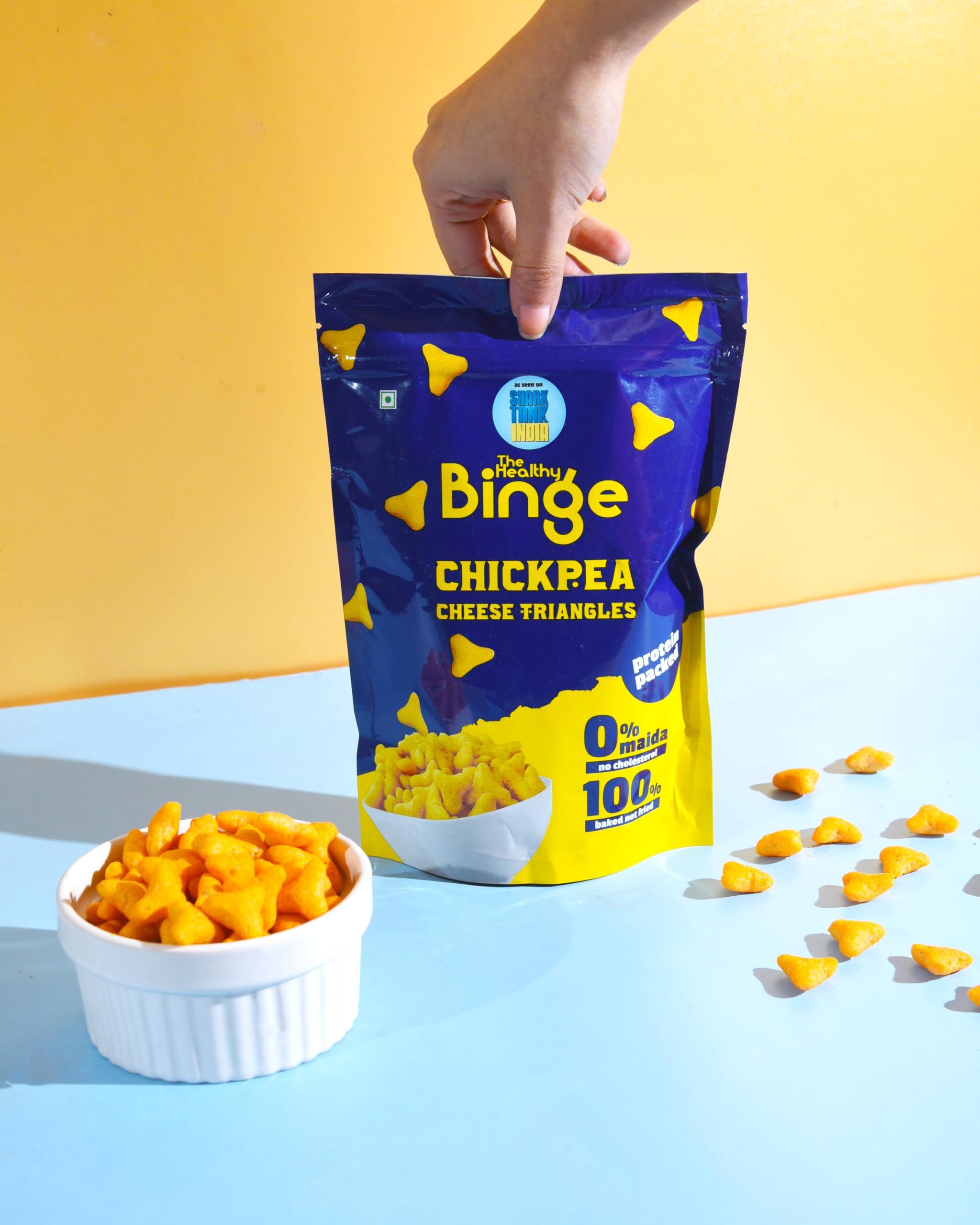 The Healthy Binge The Healthy Binge Chickpea Protein Triangle Chips | As seen on Shark Tank India | Cheese Flavour | High Protein & Fiber | Family Size Packs 60g X 8 Nos