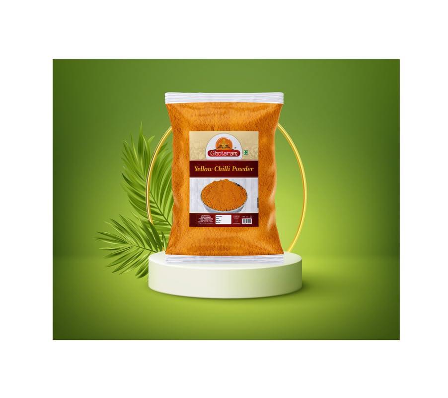 GHOTARAM Ghotaram Naga King Chilli Mixed Natural Bhut Jolokia Chilli Powder (Smoke Dried) Yellow Chilli Powder Peeli Mirch Powder | Extremely Hot Chilli Powder Peesi Peeli Mirch Powder-150Gx1Pk
