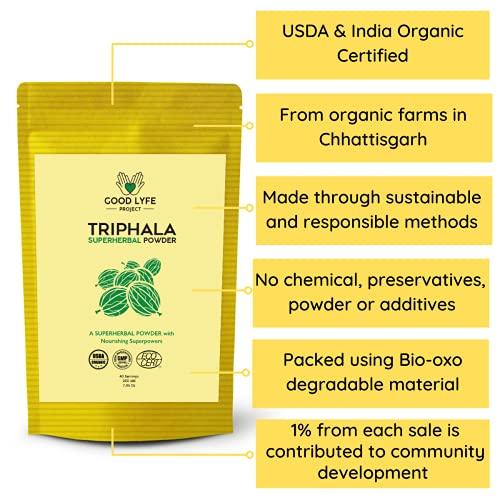 Good Lyfe Project Good Lyfe Project 100% Organic Triphala Churna Powder 3 2 1 Ratio of Amla Baheda and Harad For Healthy Digestion Effective For Windi Gas Relief Constipation and Digestive Disorders (200 gm)
