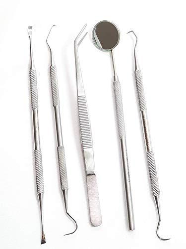 Cynamed Professional Dental Hygiene Kit, Calculus Plaque Remover Set, Stainless Steel Tools, Tarter Scraper, Tooth Pick, Dental Scaler and Mouth Mirror Instruments. Hygienist Kit, Home Use Tools for Adults