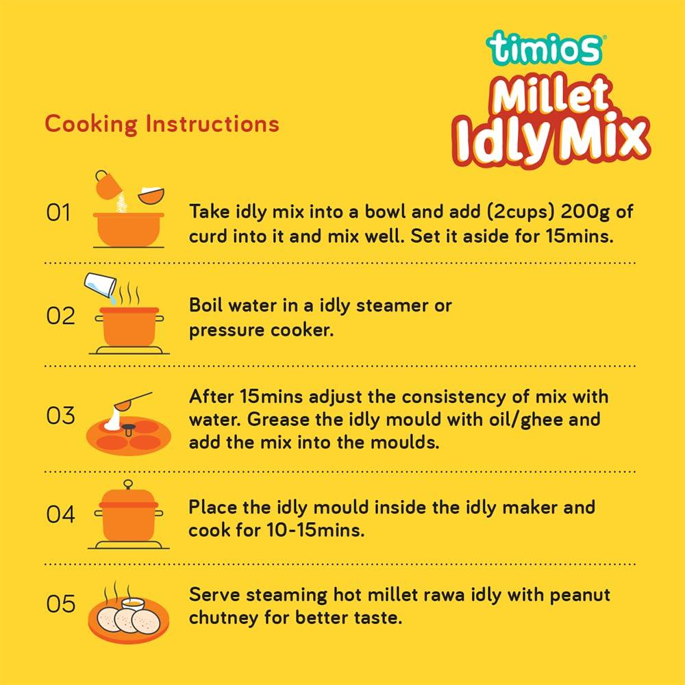 Timios Timios Instant Millet Idly mix | Easy & Ready to Cook Instant Millet Breakfast Mix for Kids | Rich in Protein & High Fiber| 250 g