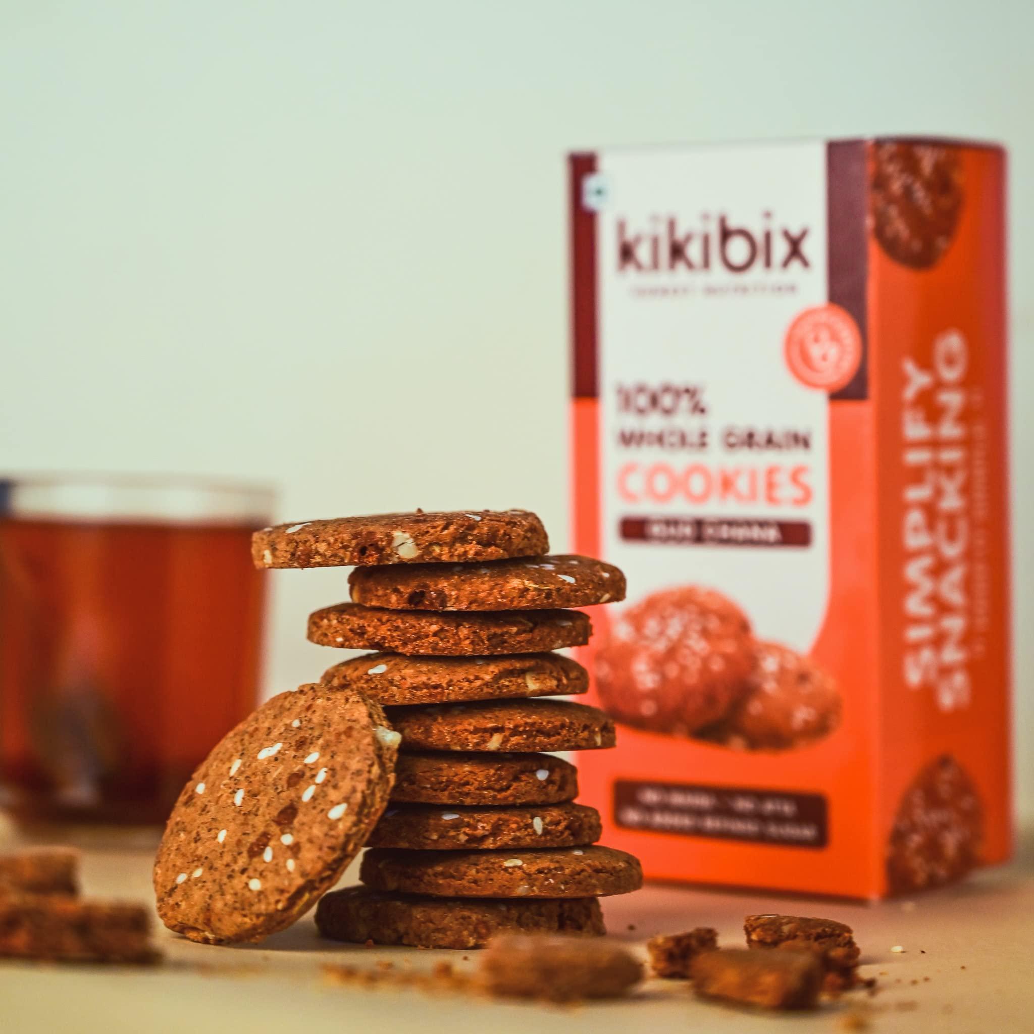 KIKIBIX Kikibix High Protein Almond Cookies | Gur Chana Sattu Biscuits | No Maida, No Refined Sugar | For Diabetics | Best Gym Workout Snack | Healthy Snack For All | Organic Jaggery Biscuits | 390 Gms