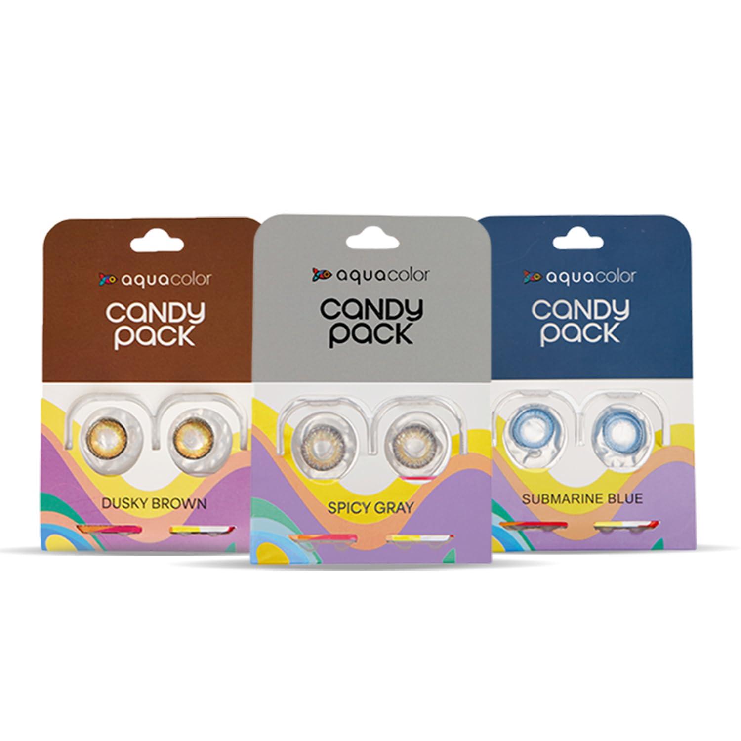 AQUALENS CONTACT LENSES AQUALENS CONTACT LENSES Aquacolor Contact Lens Pack Of 3(Spicy Grey, Submarine Blue And Dusky Brown)