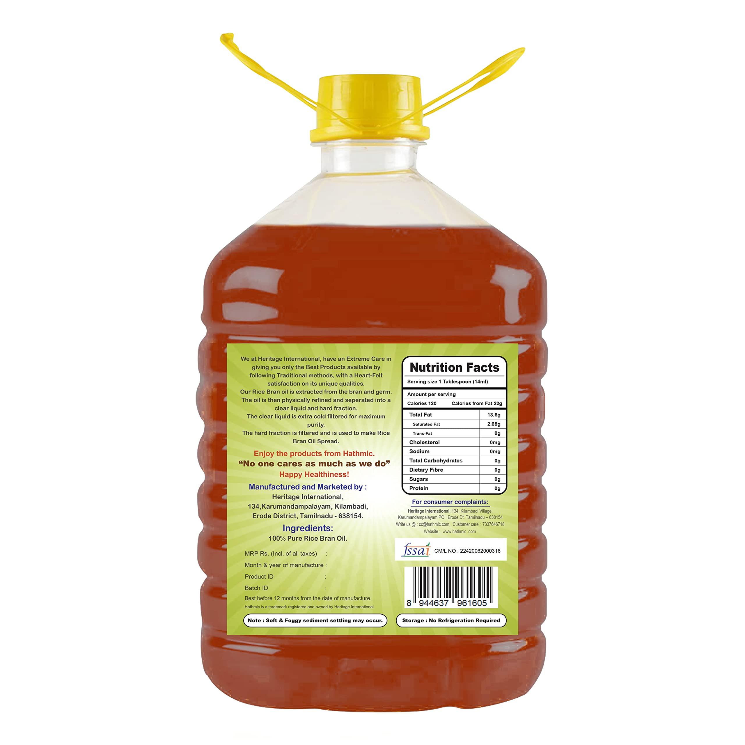 hathmic Hathmic 100% Pure Physically Refined Rice Bran Oil , 5L