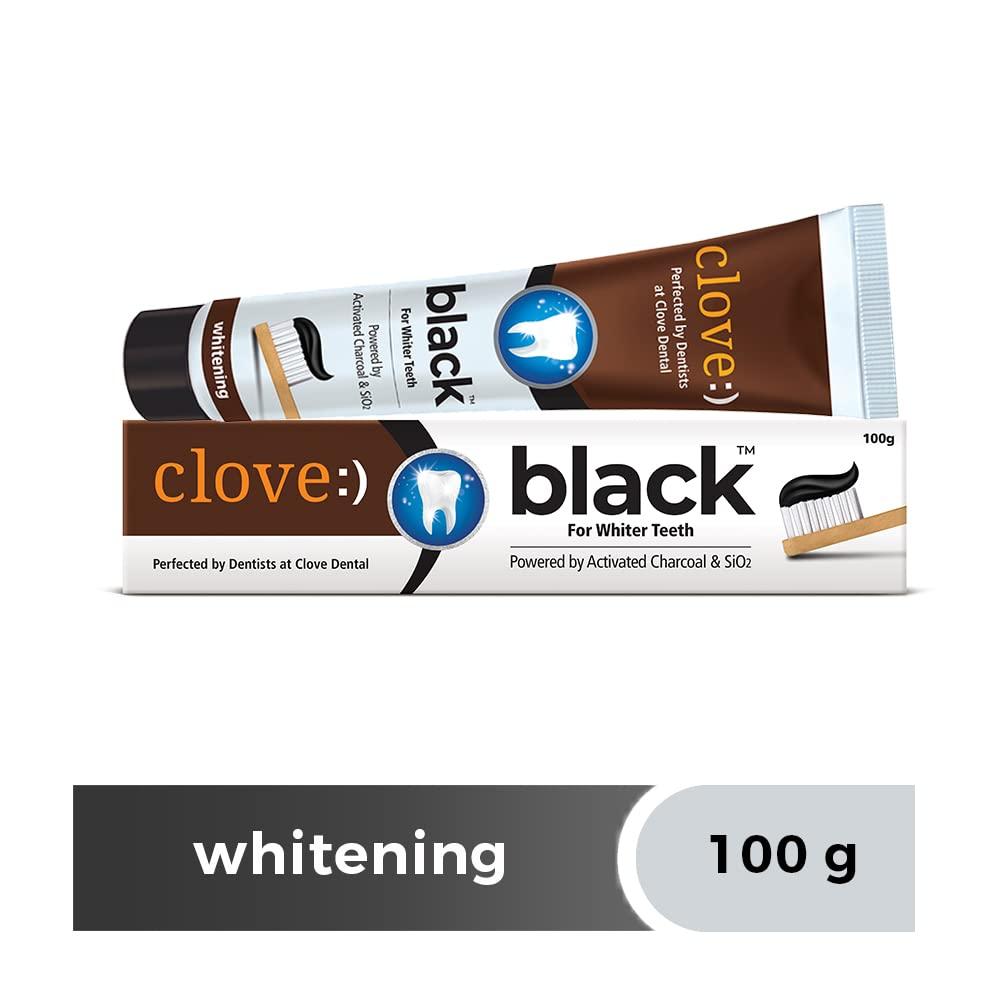 Clove Clove Black Toothpaste for Whiter Teeth powered by Activated Charcoal & SiO2. Formulated by dental experts- 200gms (100gm*2) Combo Pack