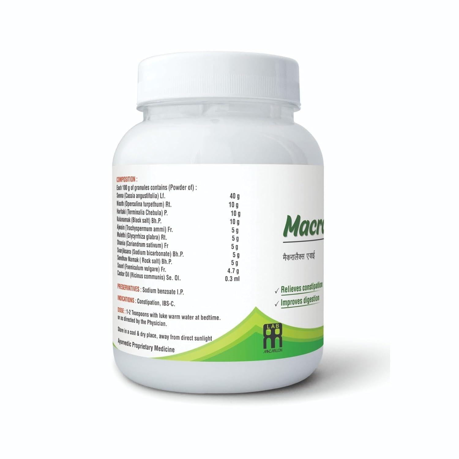 Macralax Macralax Gentle Relief Ayurvedic Granules Powder (200gm) | Sugar-Free Constipation Support for a Smooth Digestive Flow, Powder Granules