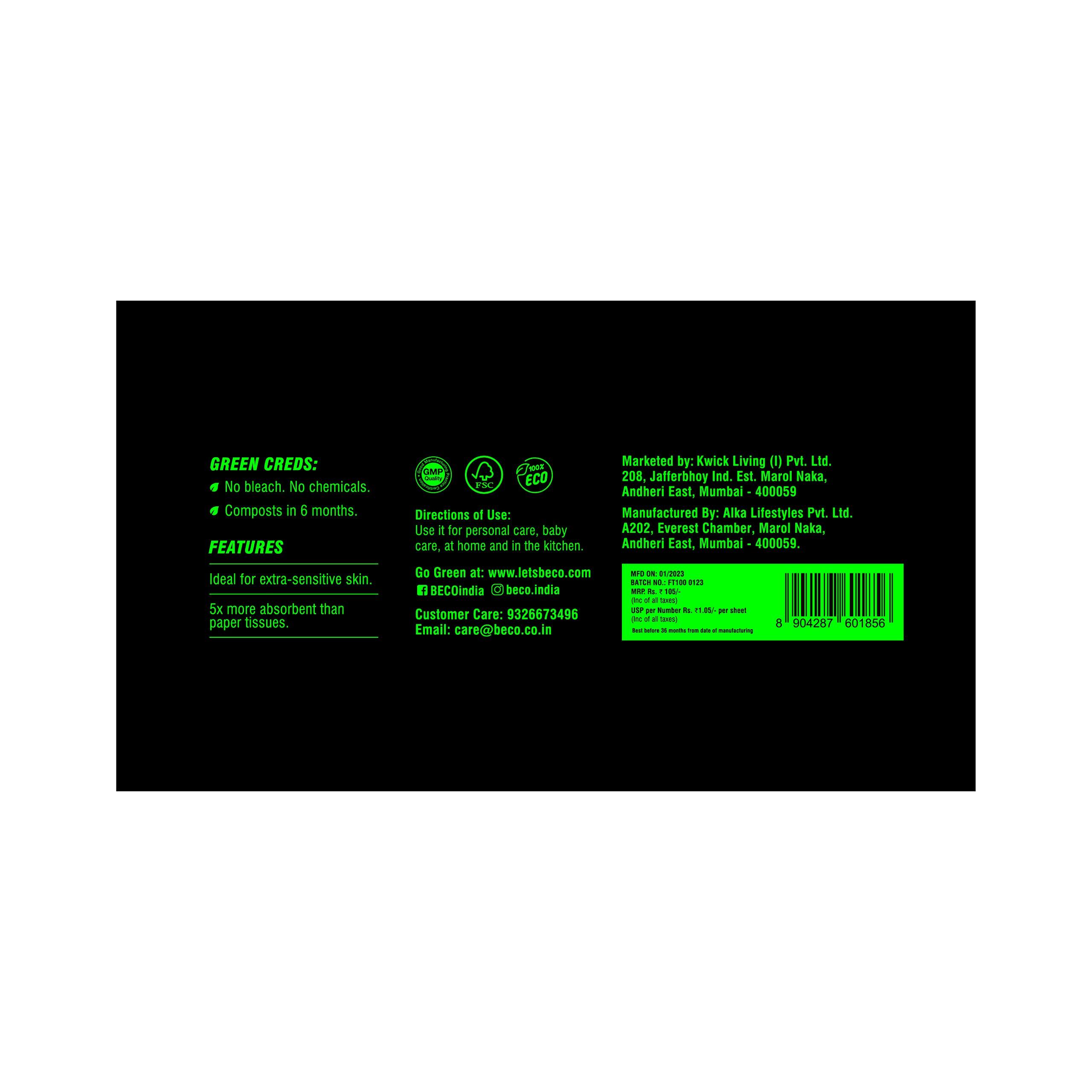 Beco Beco Bamboo Super Soft 2-ply Car Tissue Box| Facial Tissue-100 pulls x 3 Packs (300 Pulls) | 100% Natural & Ecofriendly