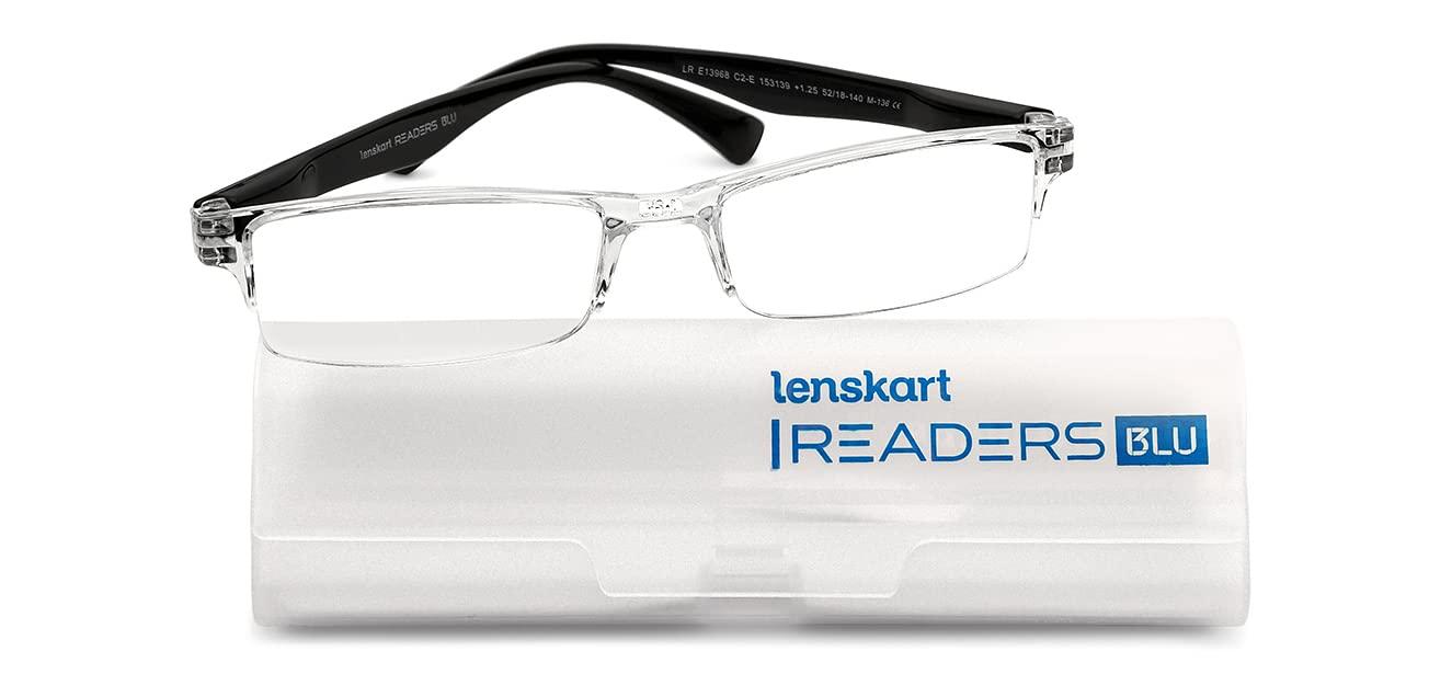 LENSKART BLU Lenskart READERS | Transparent Rectangular Half Rim Reading Eyeglasses | For Men & Women | For 1.25 Power | LR E13968