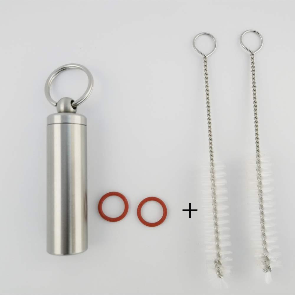 warmUS Medical Grade Stainless Steel Pill Fob with 2 Cleaner Brushes and 2 Sealing Rings Emergency Aspirin Waterproof Keychain Pill Holder(Diameter - 0.59\" x Height 1.96\")